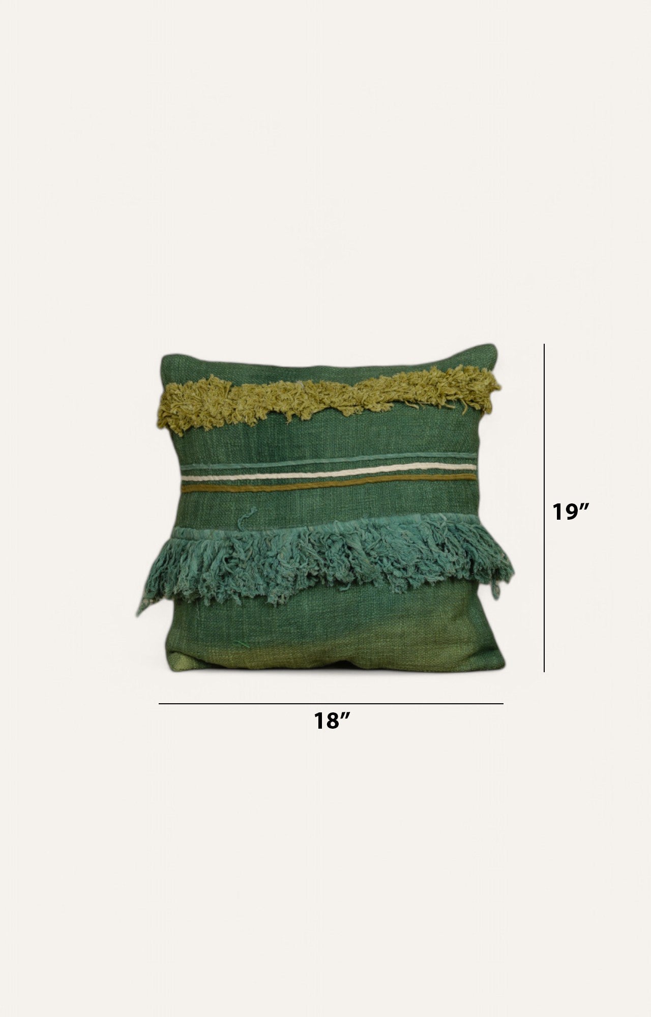 Green Textured Cushion with Layered Fringes