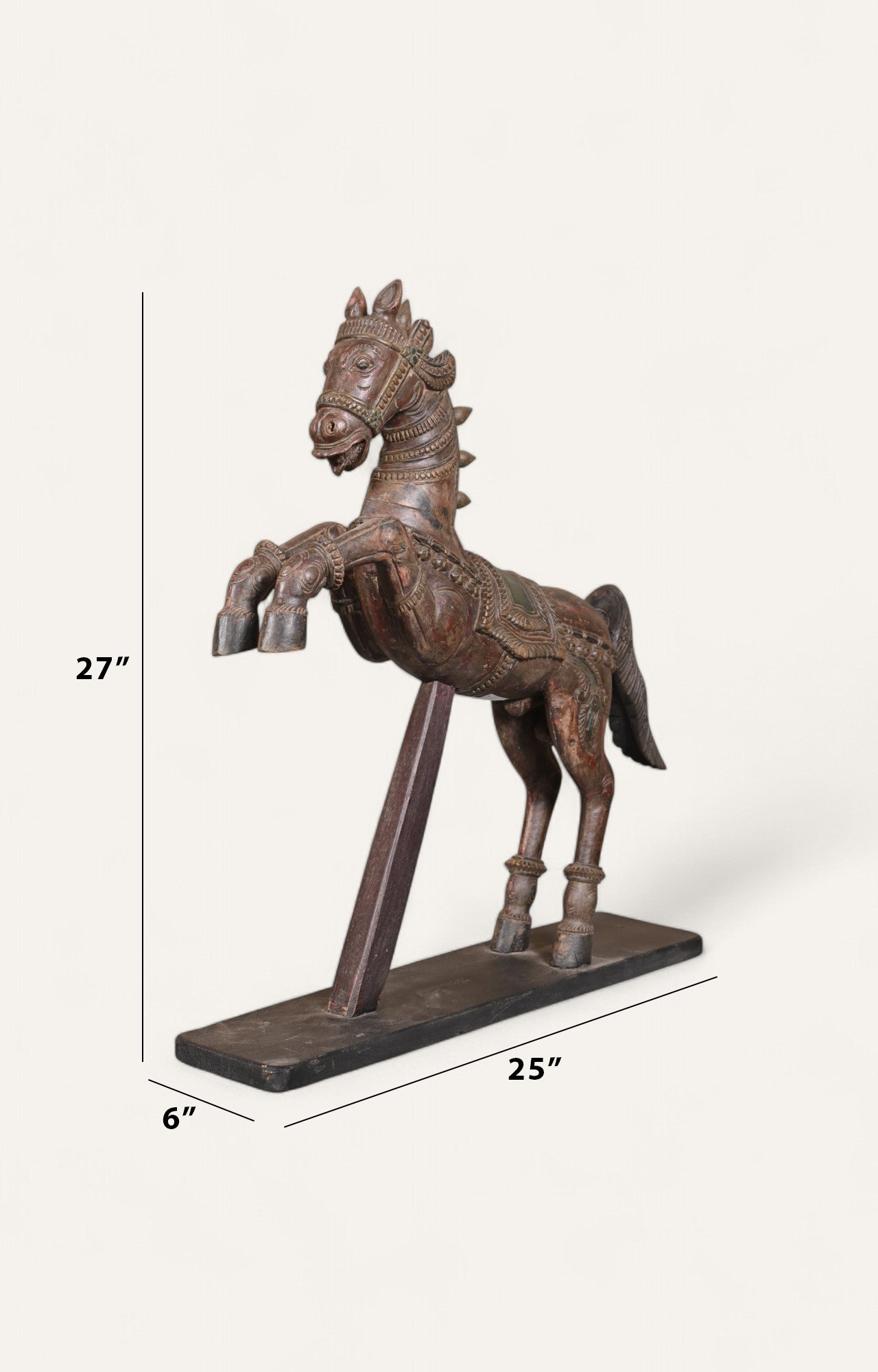 Galloping Grace: Hand-Carved Polychrome Teak Wood Horse Statue
