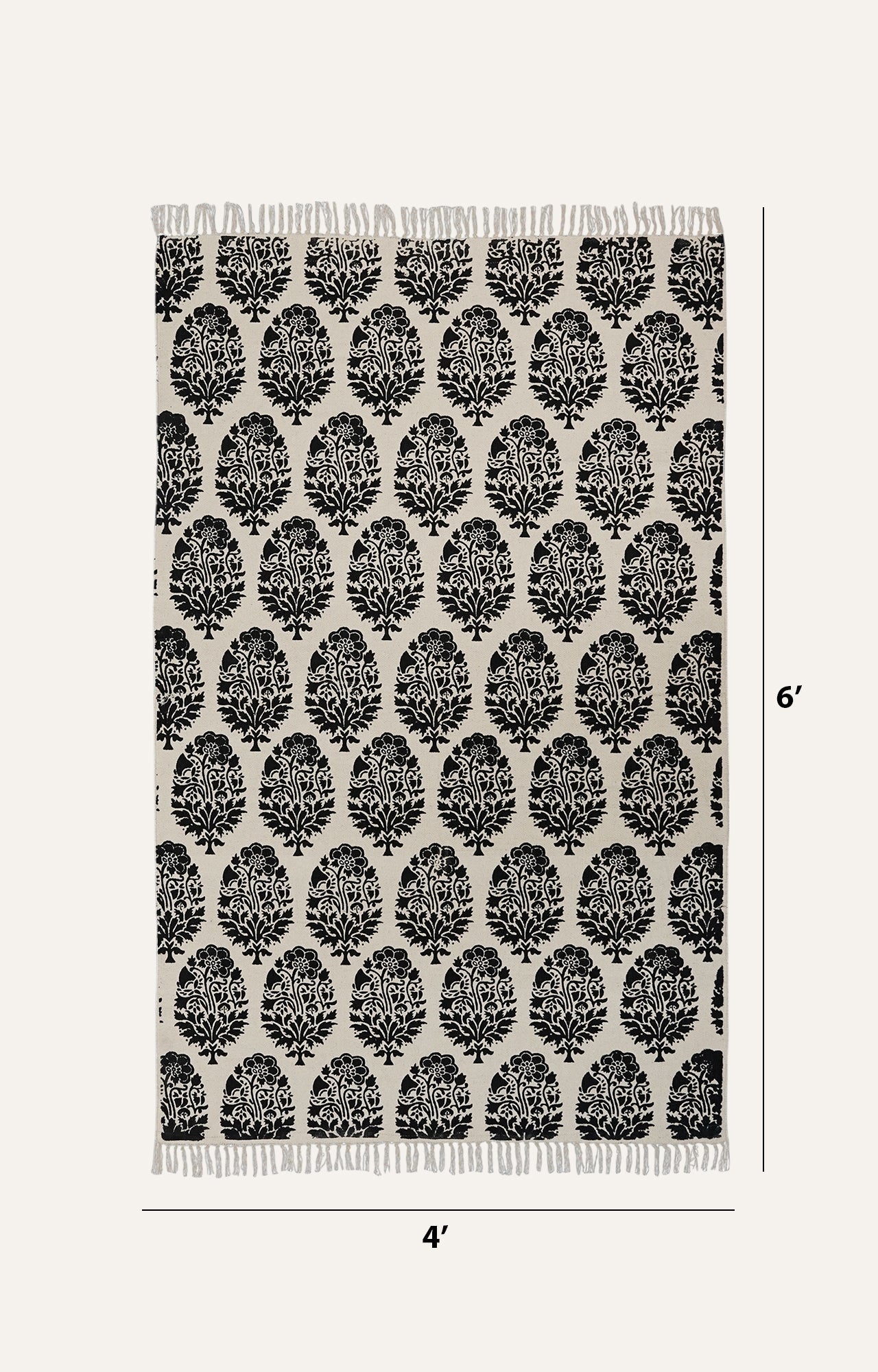 Mughal Butta Block-Printed Cotton Rug