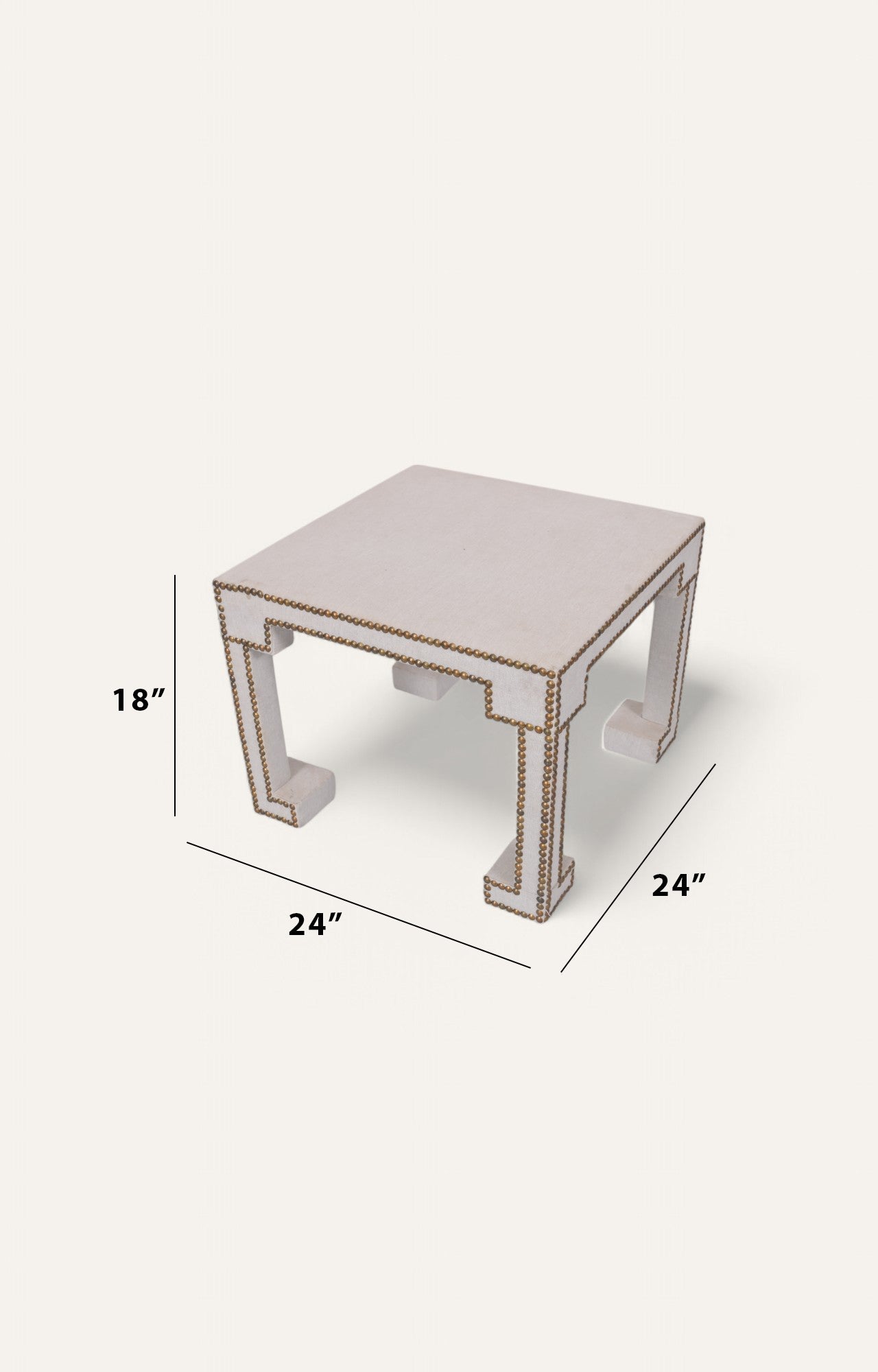 Square Linen Side Table with Brass Rivet Accents