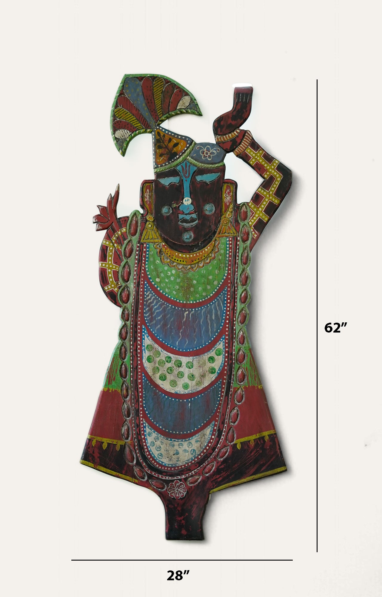 Handcarved Krishna Wooden Panel