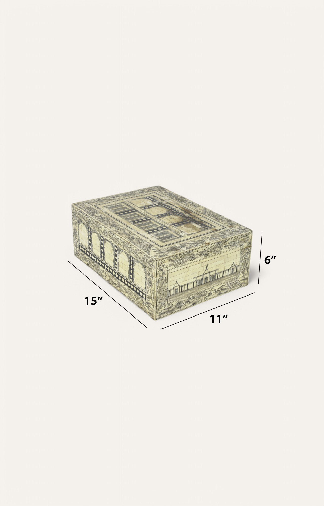 Architectural Bone Inlay Box with Arched Detailing