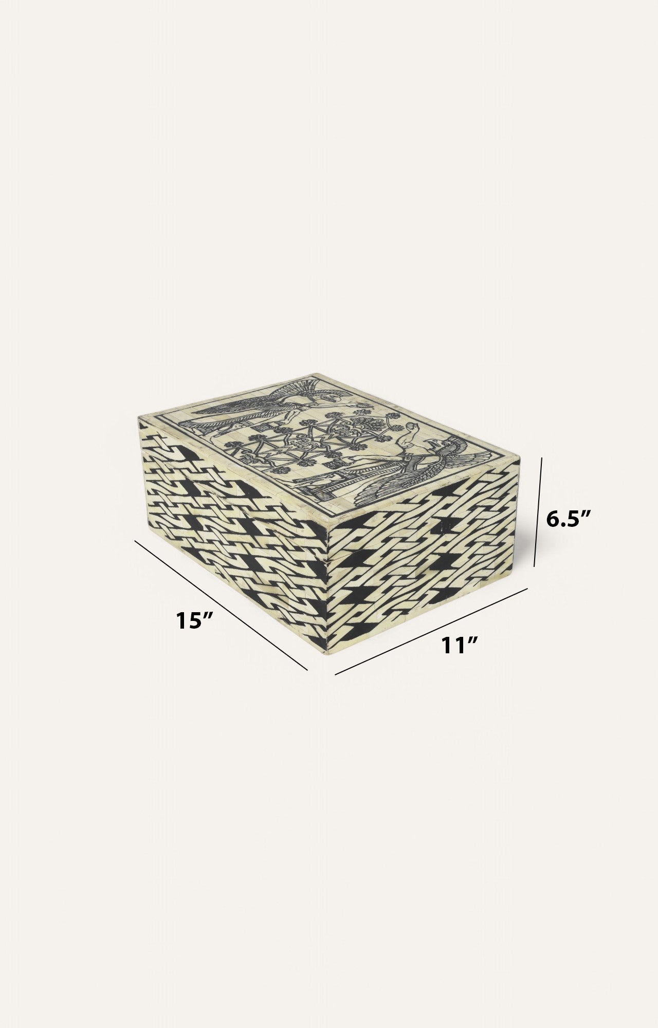 Large Mythological Bone Inlay Box with Brick Motif