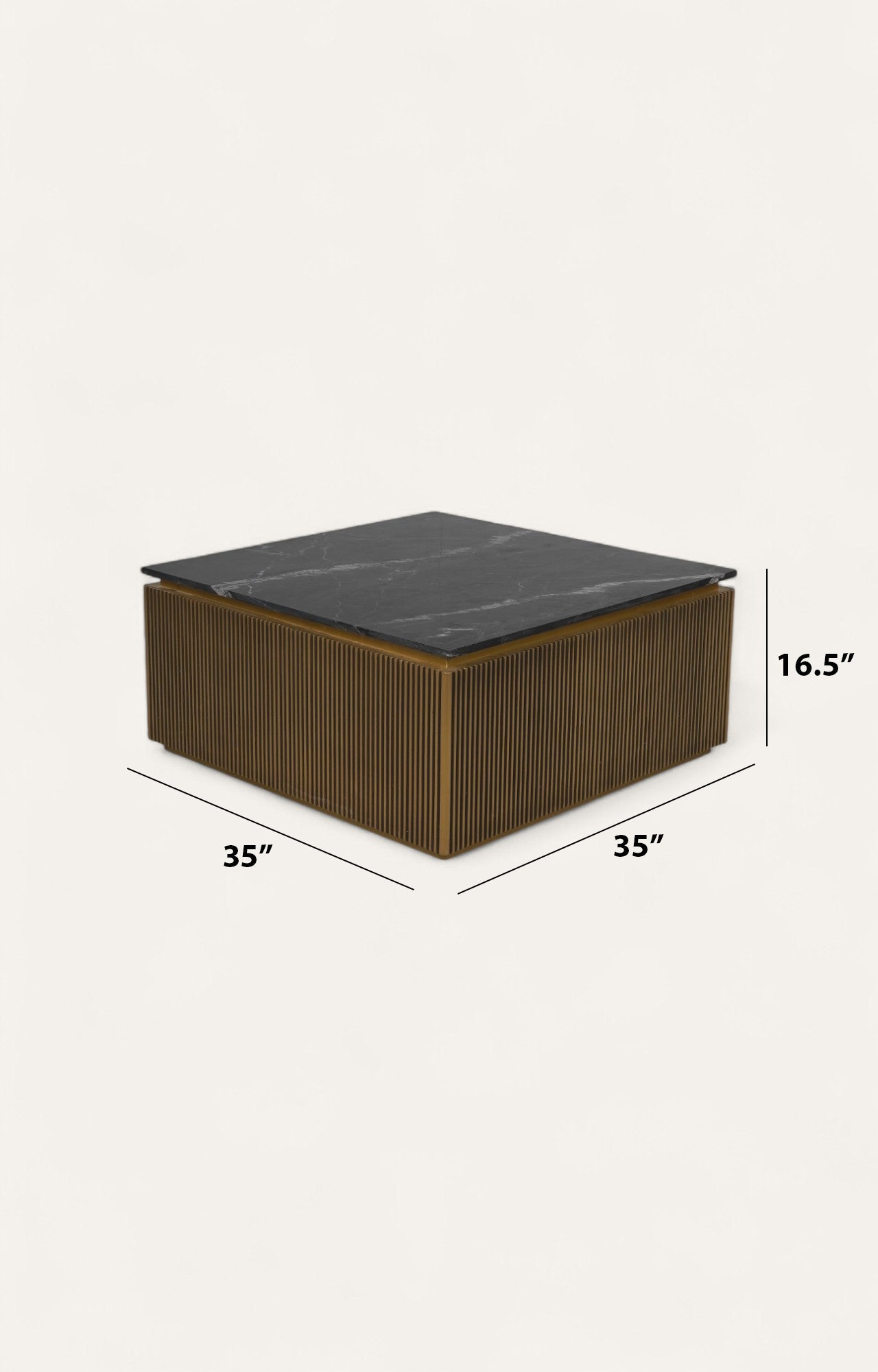Square Brass Coffee Table with Marble Top