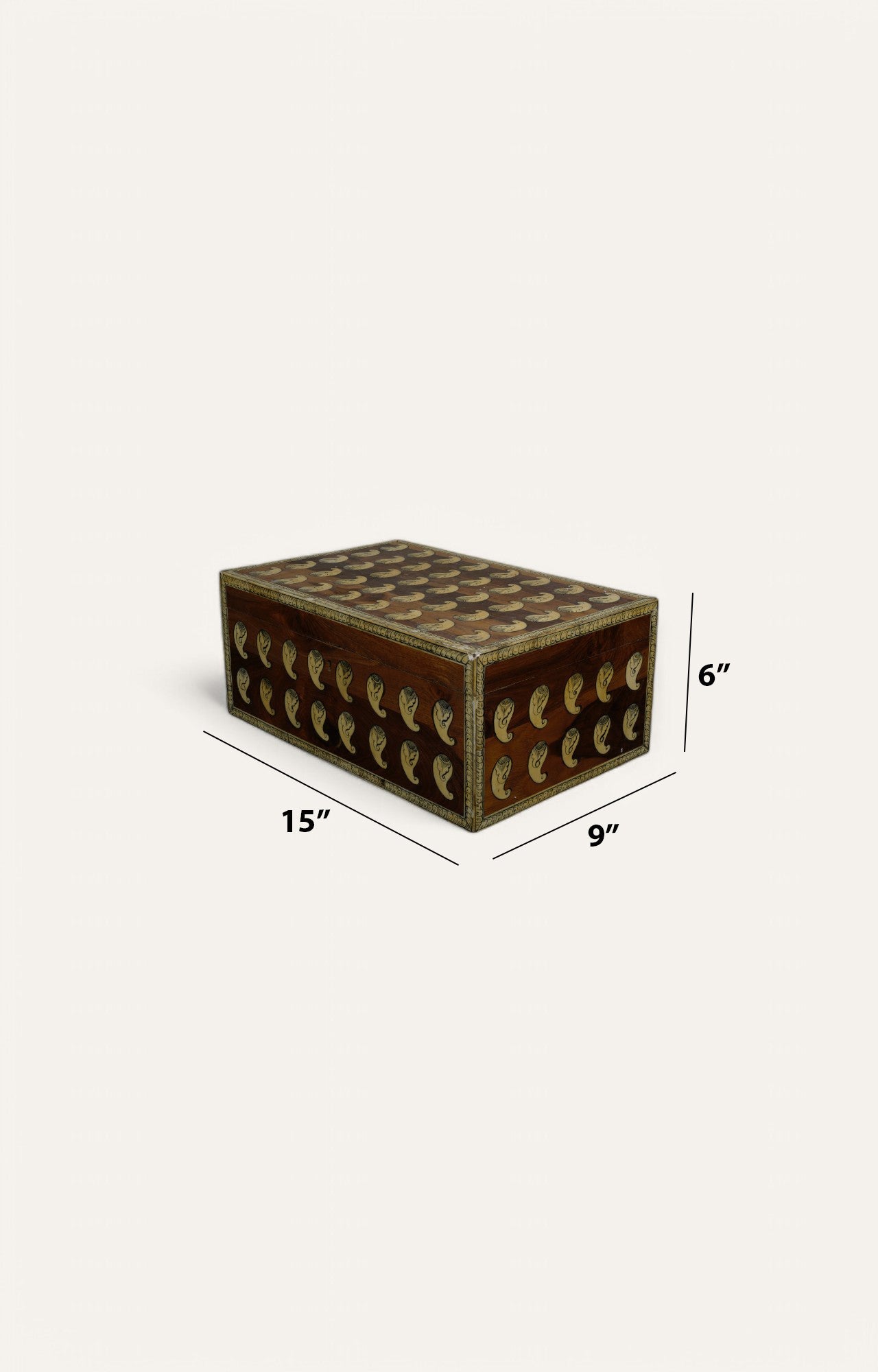 Vintage Mango Wood Box with Brass Paisley Motifs
