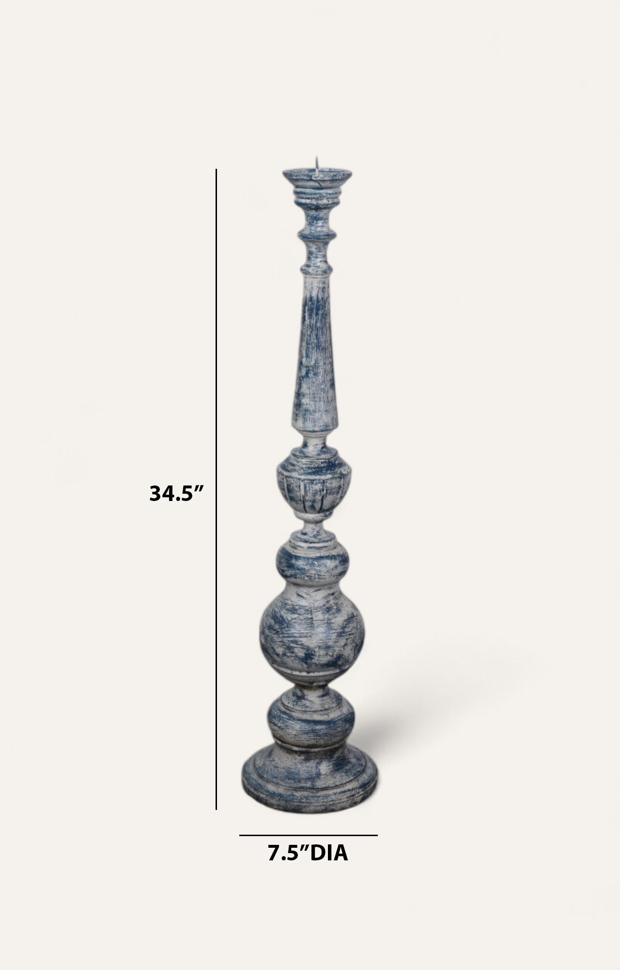 Blue Distressed Wooden Pillar Candle Stand