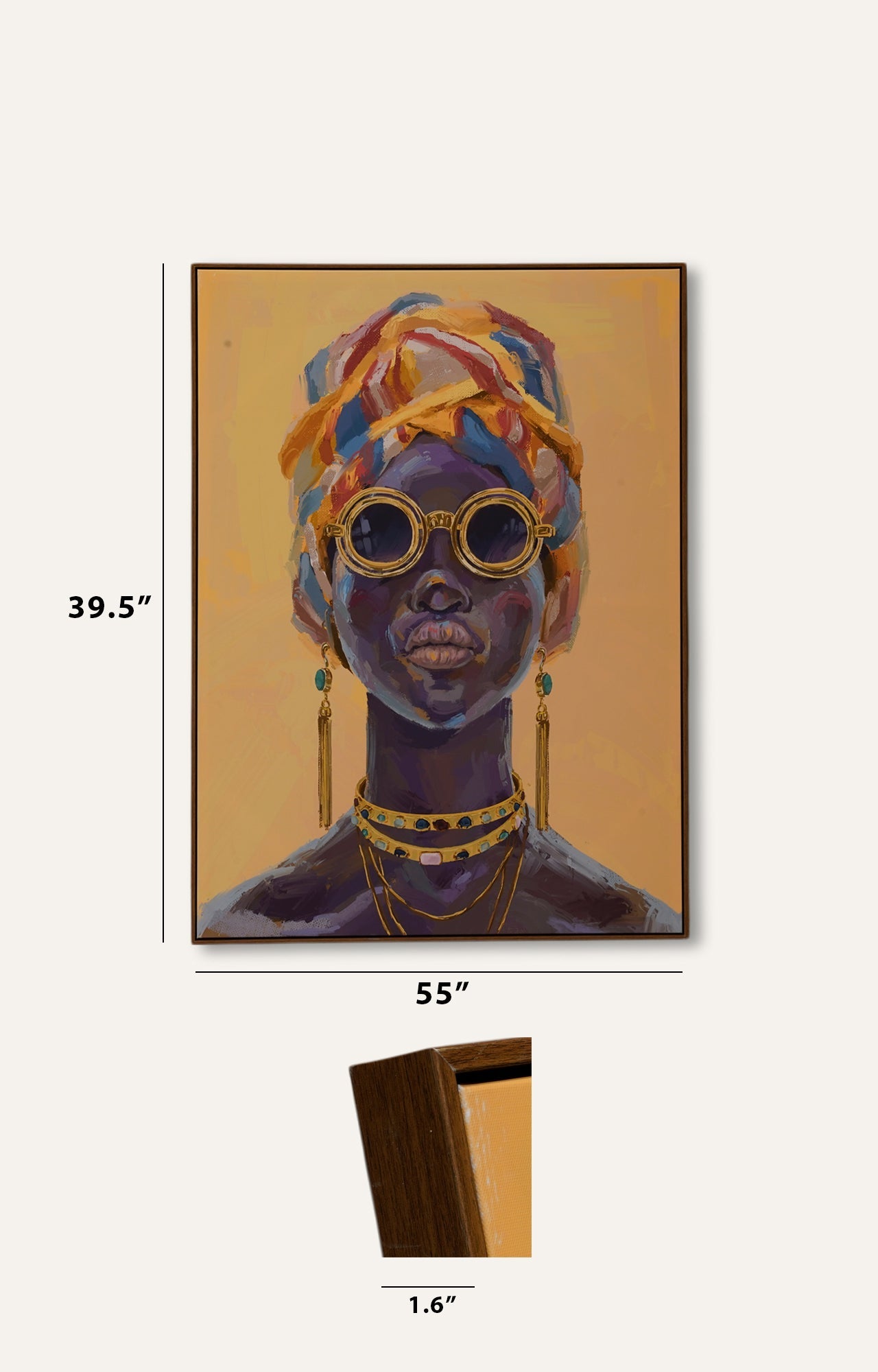 Vogue African Lady Canvas Print with Golden Foil Embellishments Wall Art