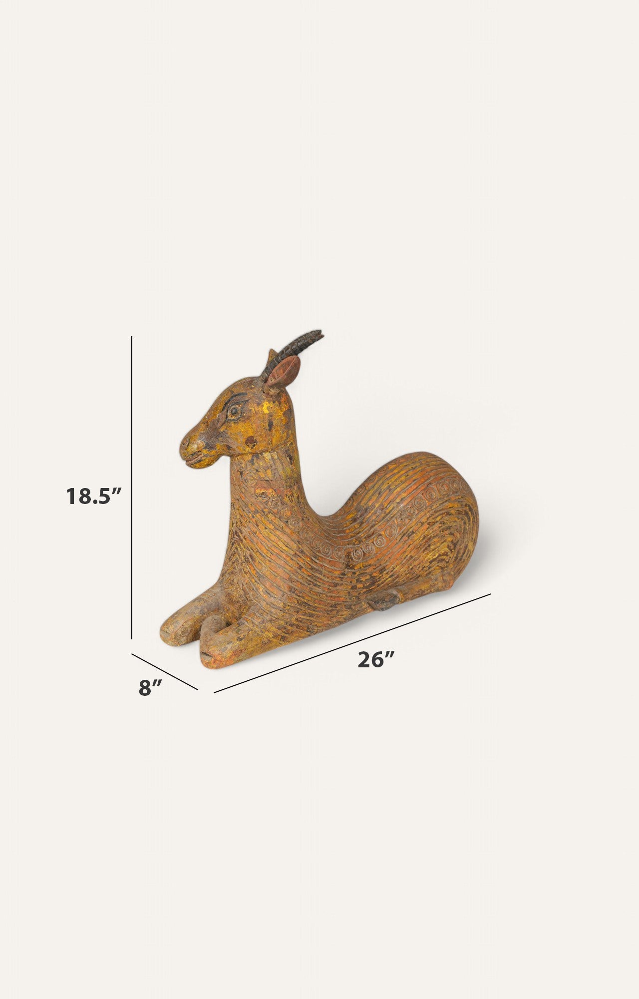 Yellow Patina Hand-Carved Goat Figurine