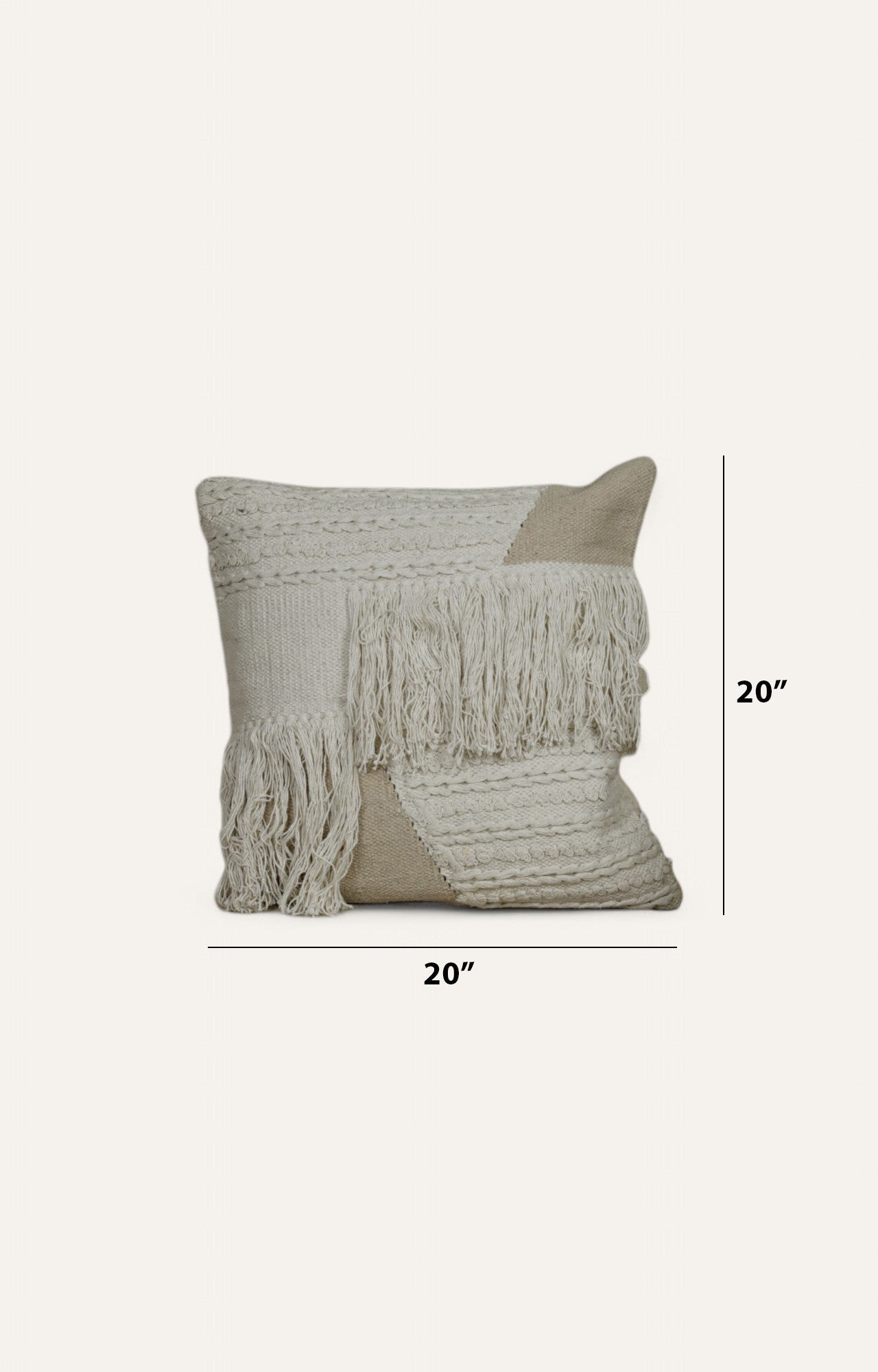 Textured Off-White Cushion with Layered Fringes