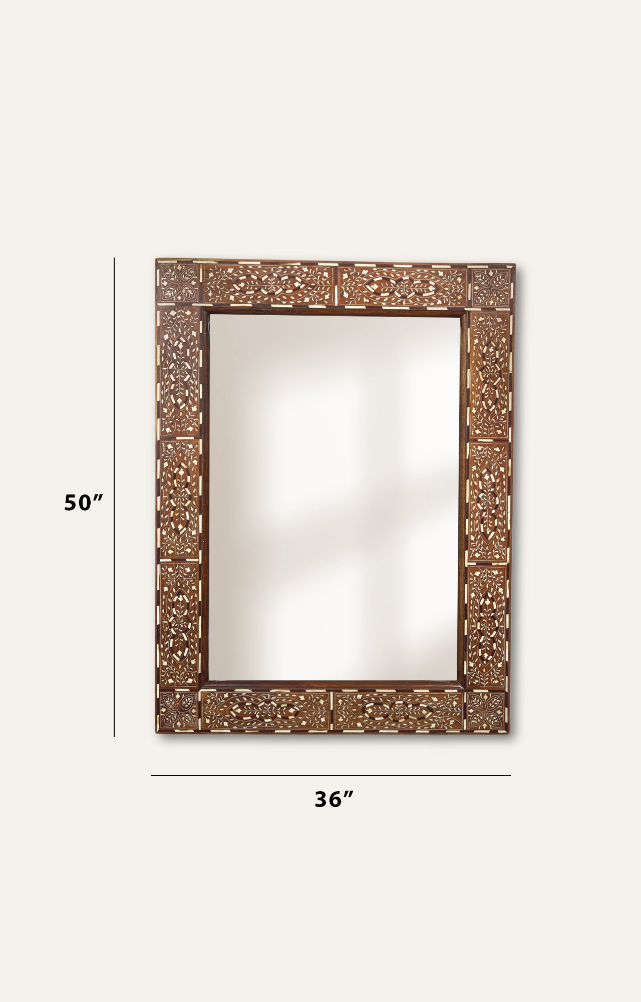 Brown Bone Inlay Wood Frame Mirror