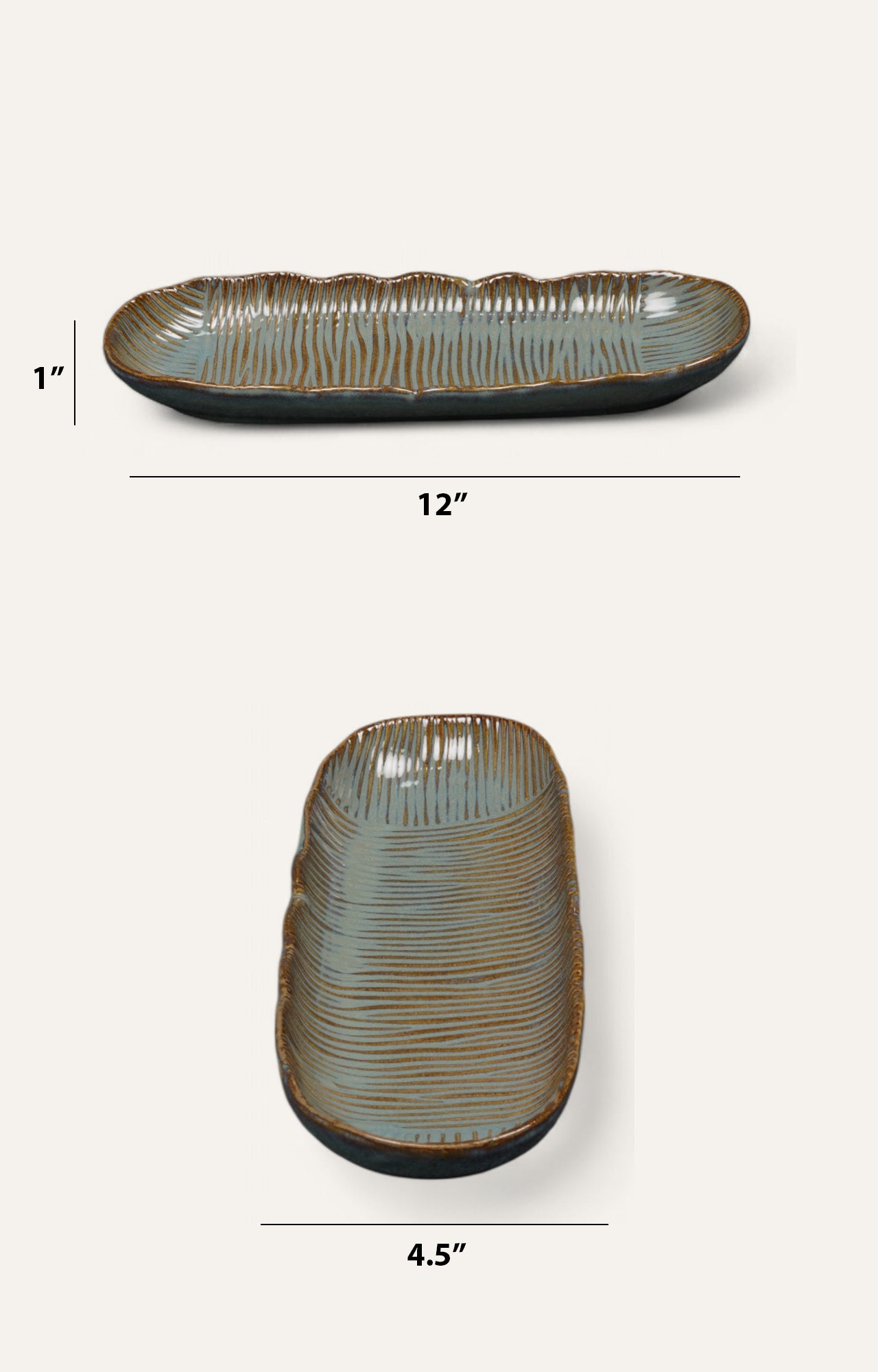 Hand-Glazed Ribbed Long Ceramic Platter