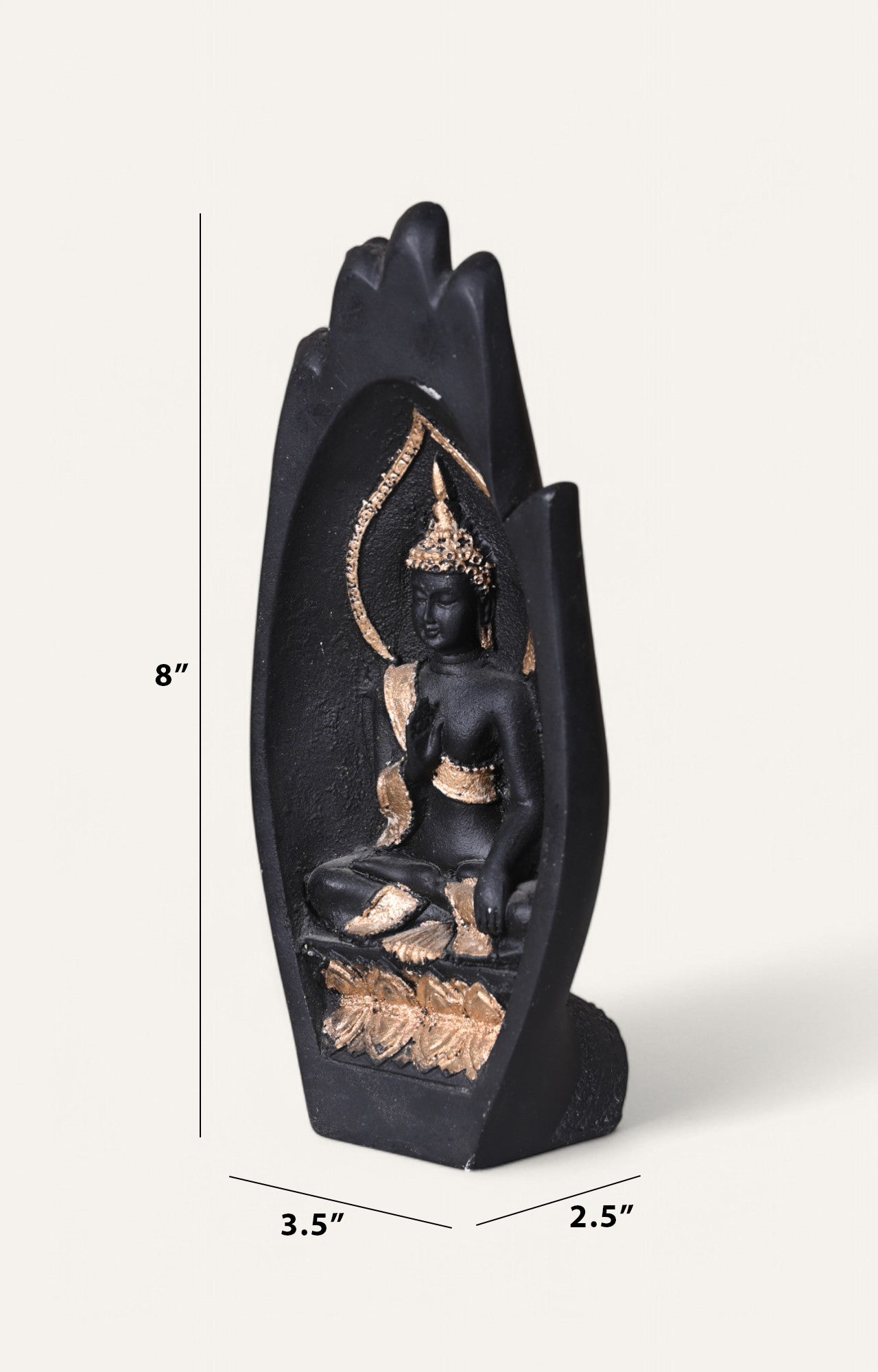 Resin Buddha Sculpture in Hand – Black & Gold Finish