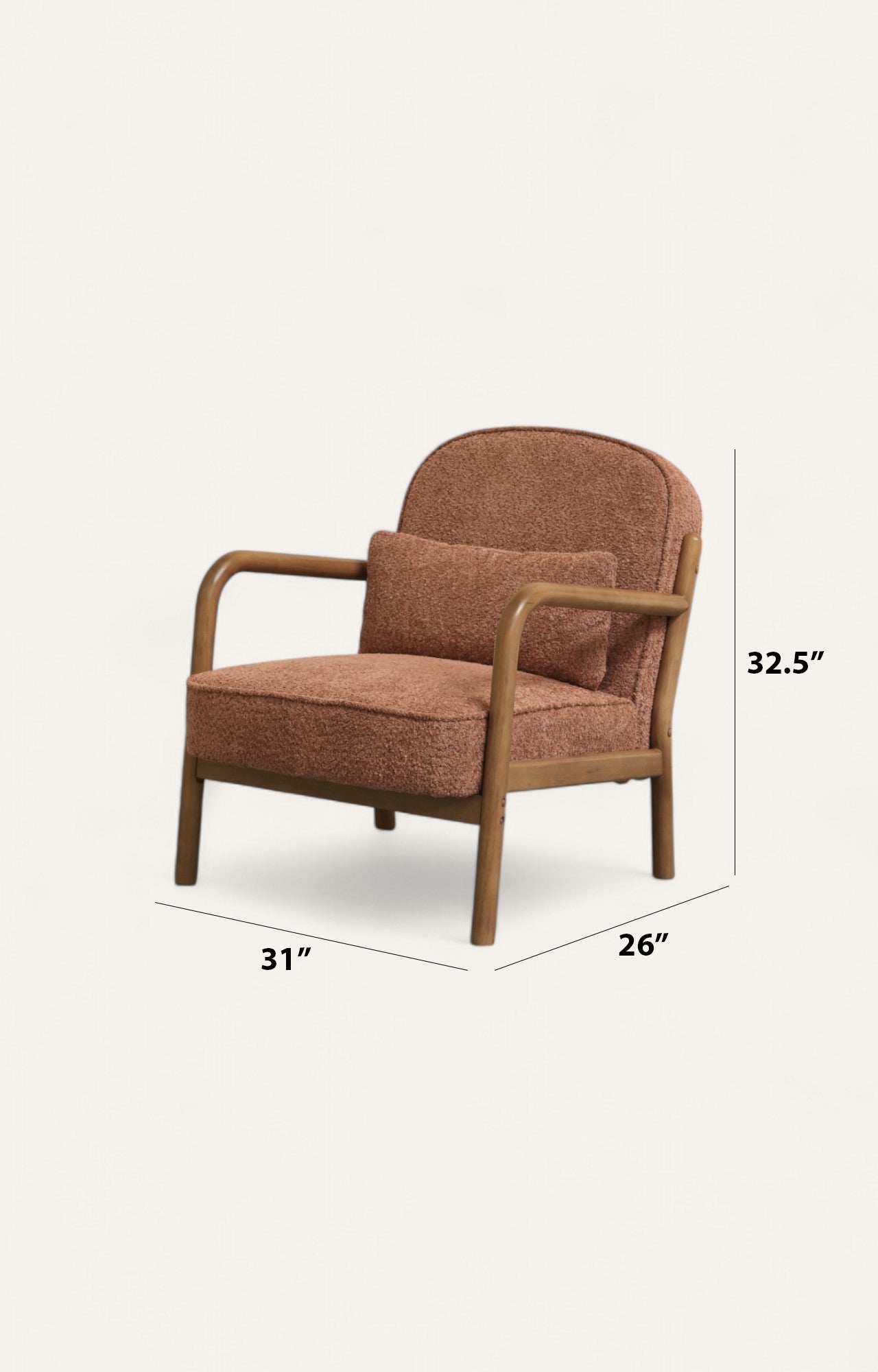 Mid-Century Bouclé Armchair in Rose Brown