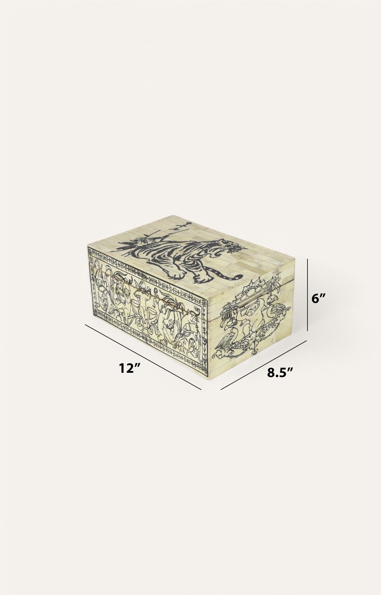 Hand-Painted Bone Inlay Box with Royal Tiger Motif