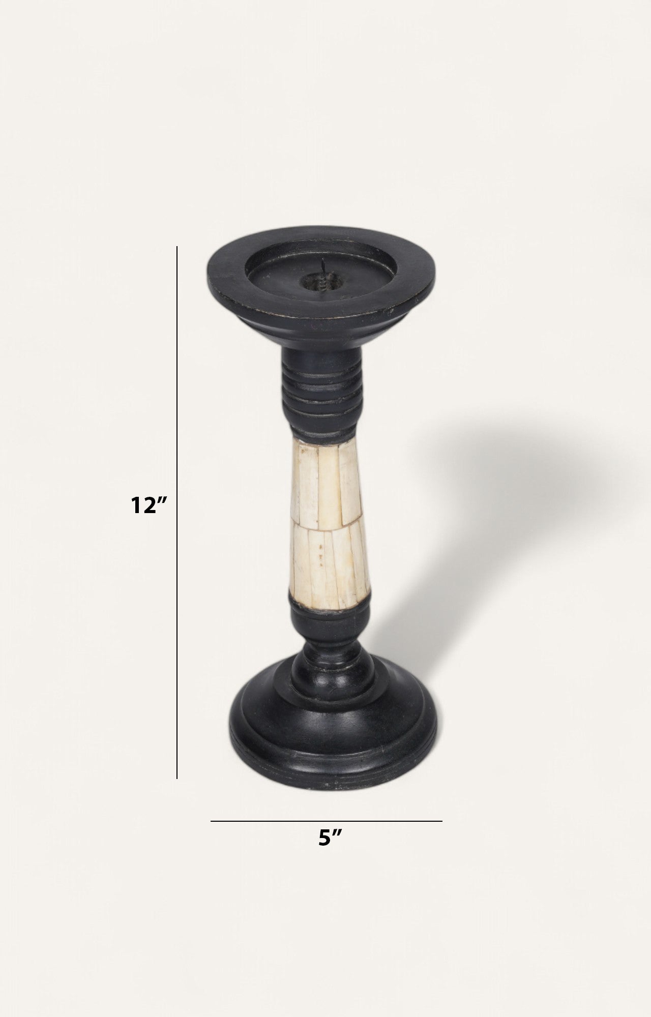 Handcrafted Mango Wood and Bone Inlay Candle Stand