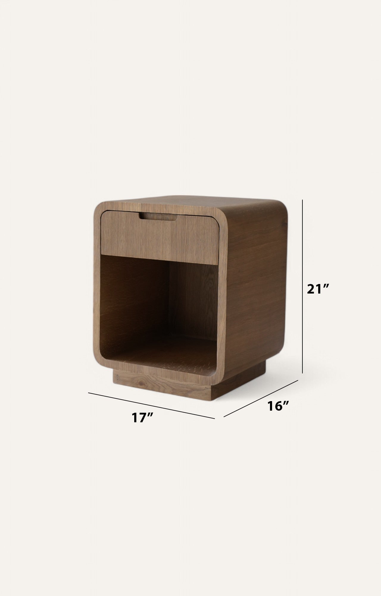 Oslo Curved Brown Wooden Bedside Table with One Drawer