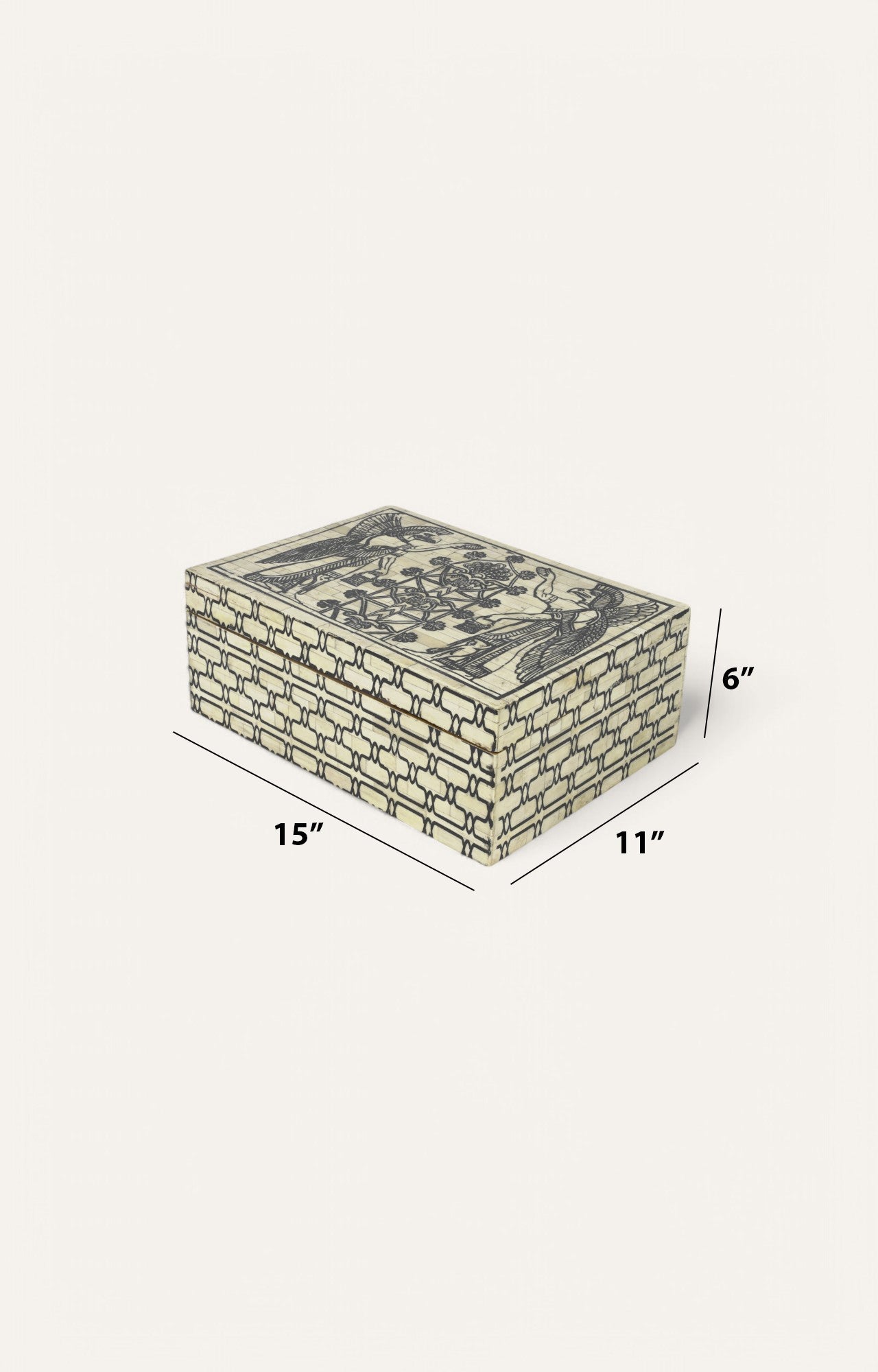 Bone Inlay Box with Peacocks and Temple Detailing