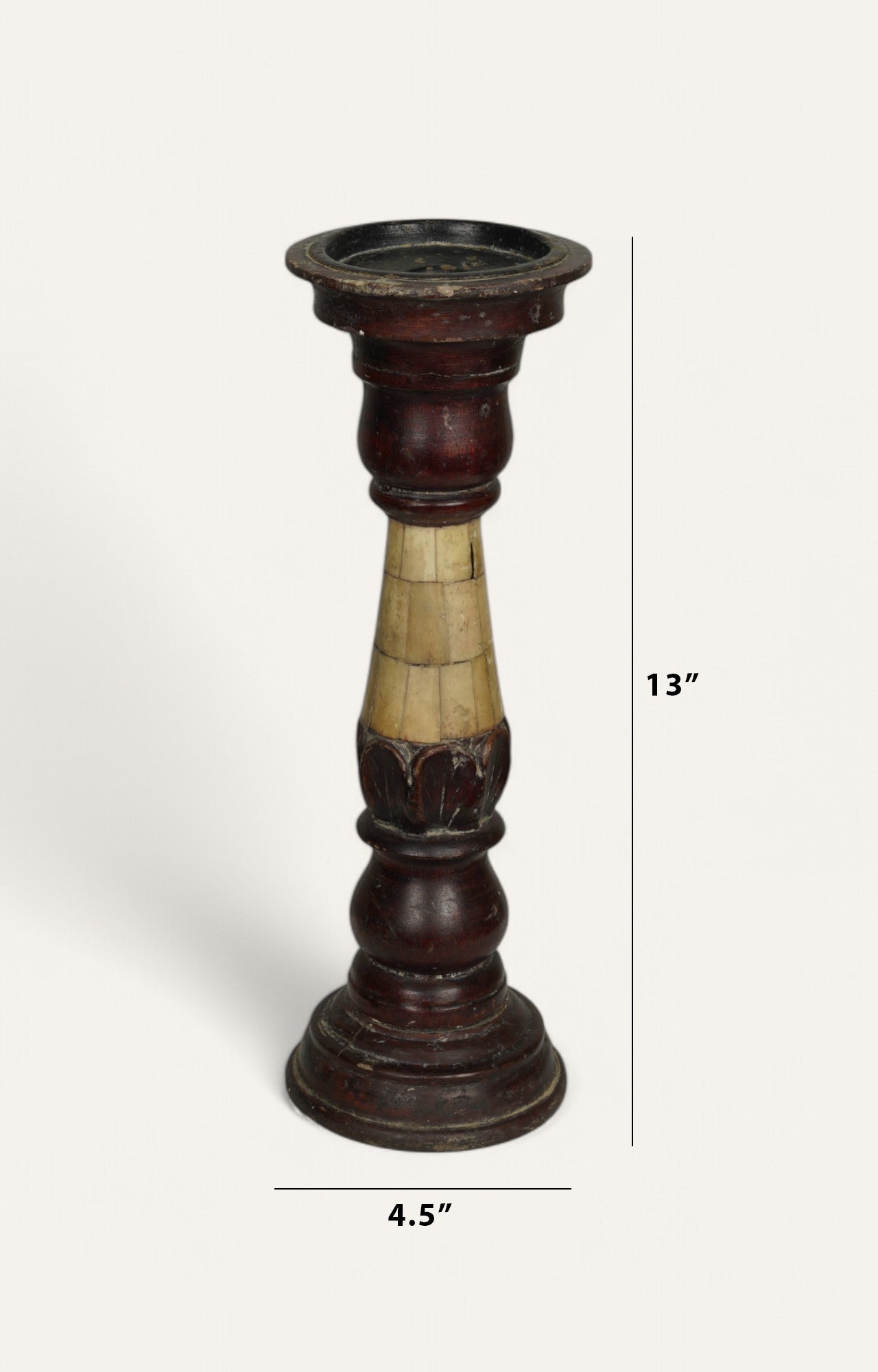 Ember Wood and Bone Inlay Vintage Candle Stand