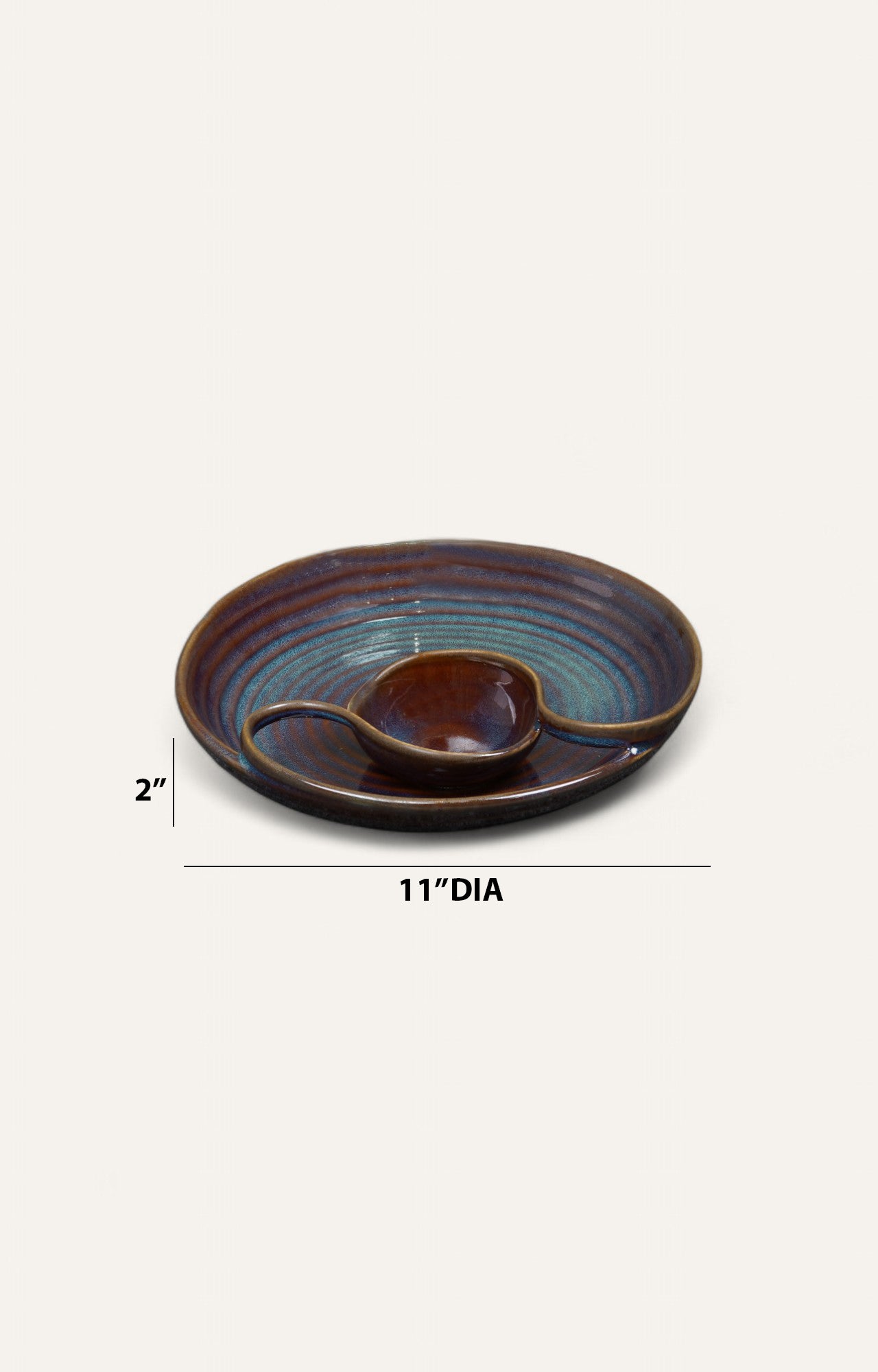 Dual-tone Spiral Glazed Ceramic Chip & Dip Set