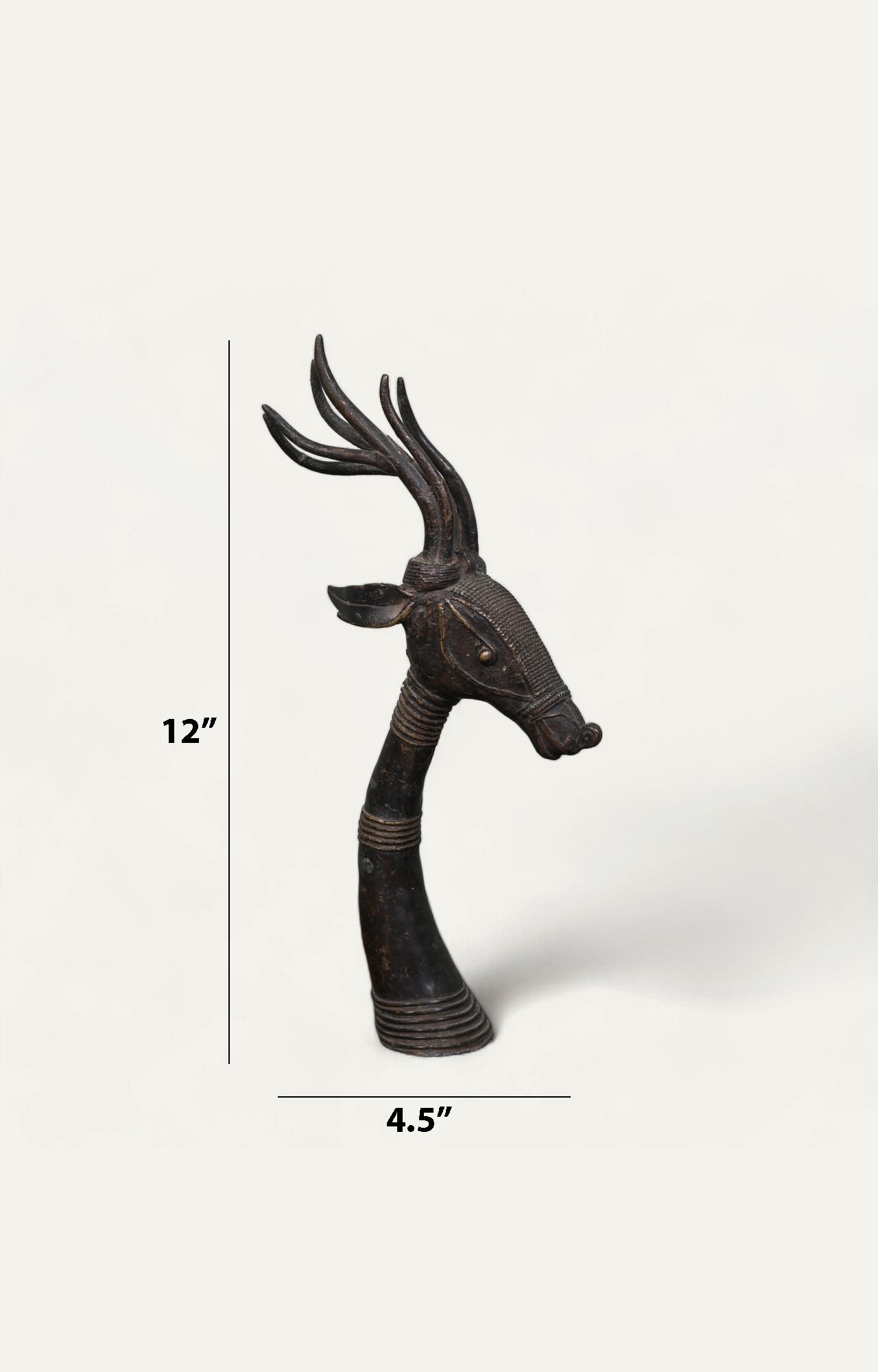 Hand-Carved Brass Deer Head Sculpture