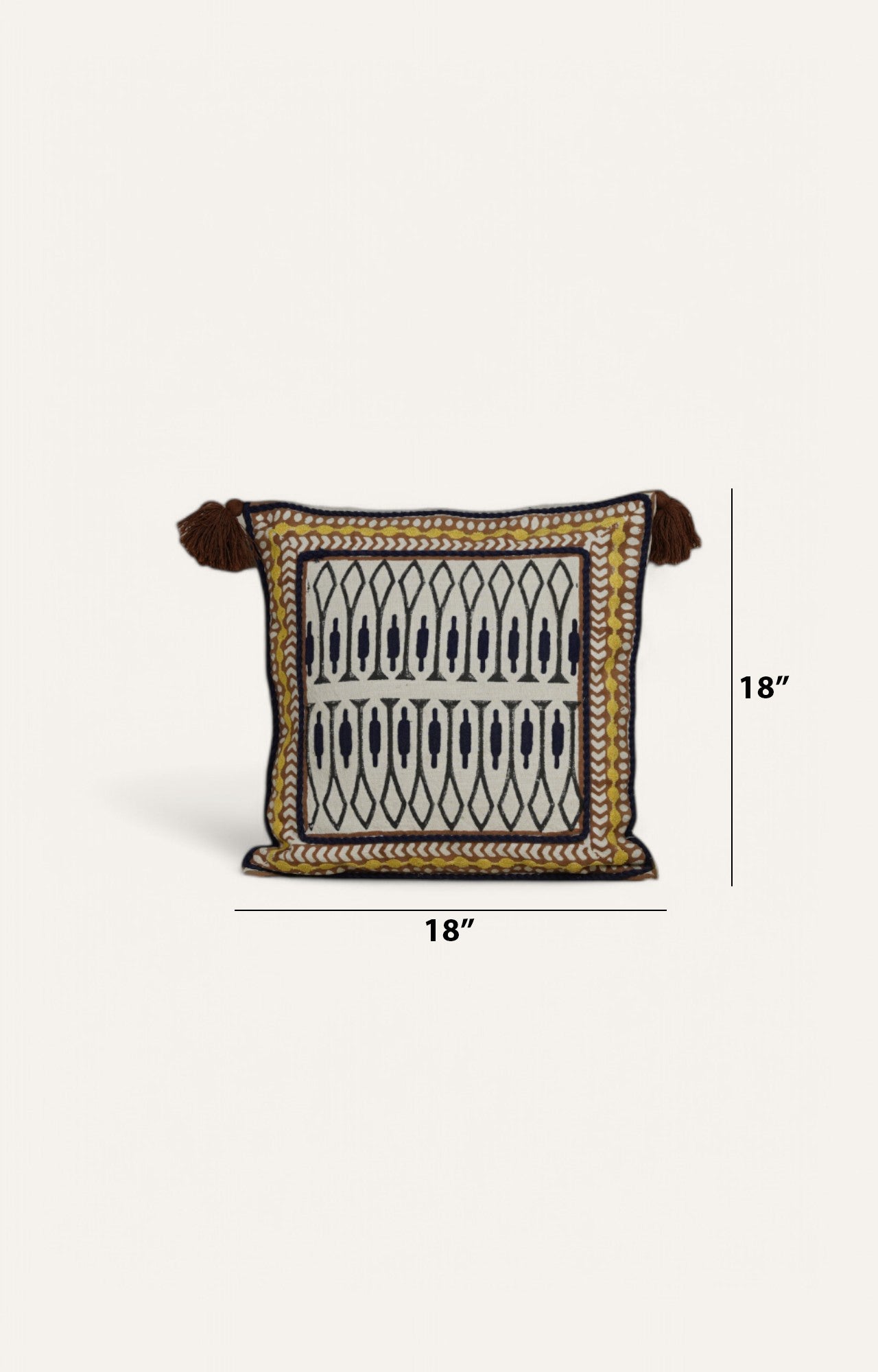 Handcrafted Geometric Embroidered Cushion with Tassels