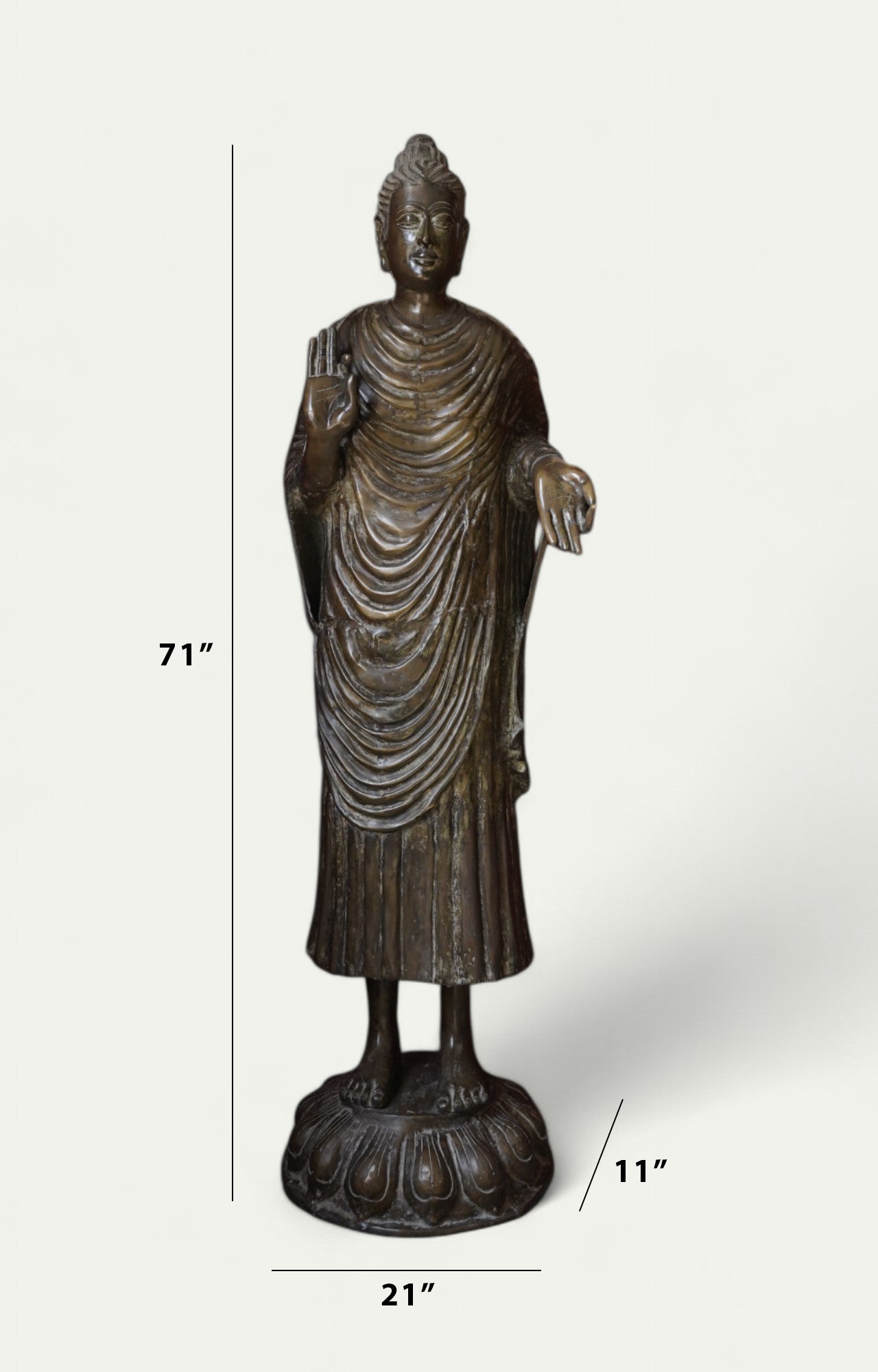 Rare Brass Standing Buddha Statue – Life-Size Decor Accent