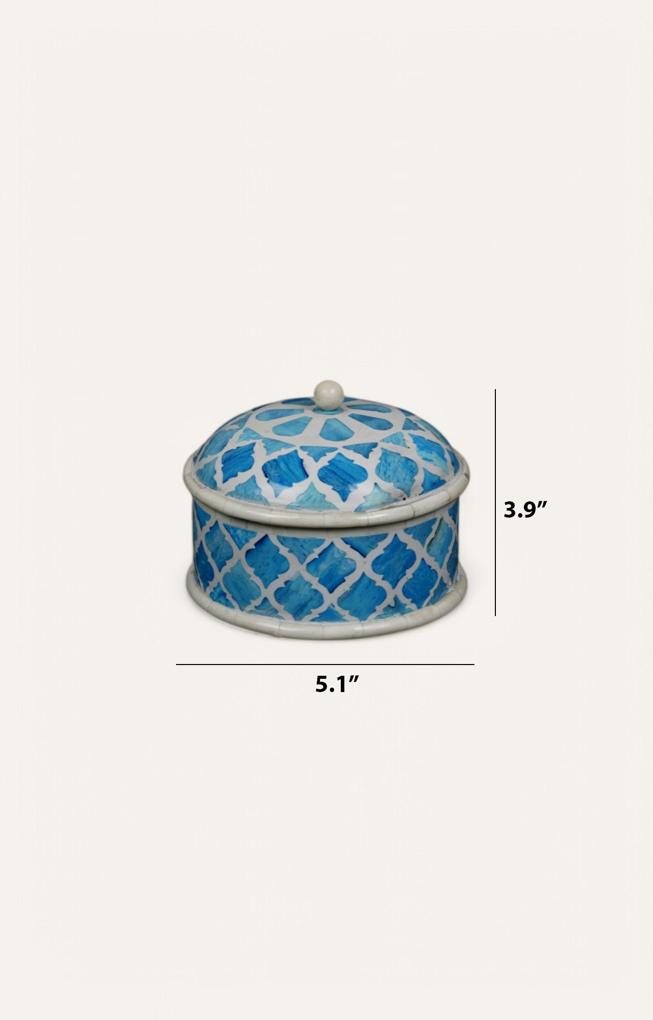 Blue & White Round Inlay Box with Dome Lid