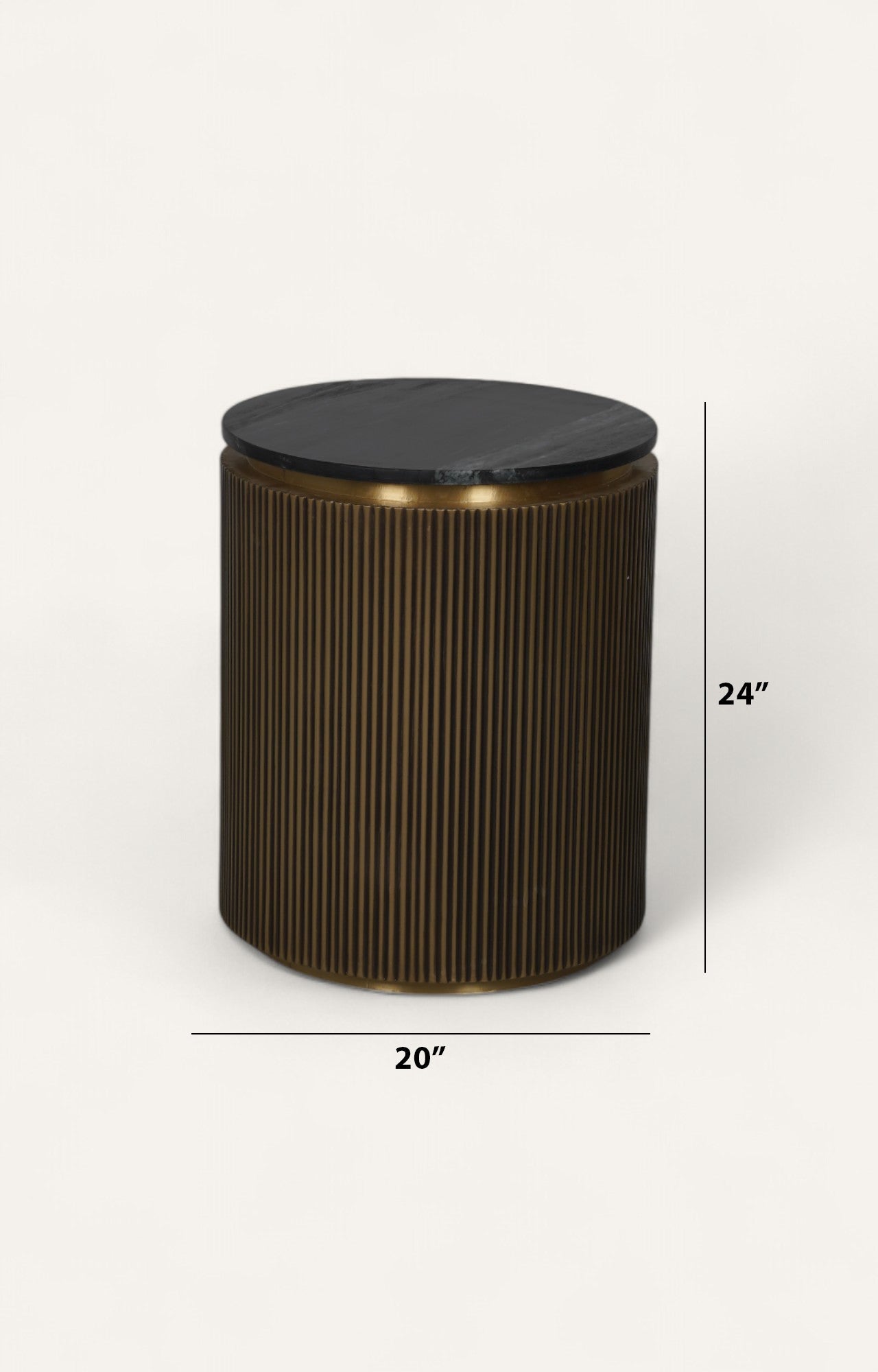 Round Side Table in Brass with Marble Top