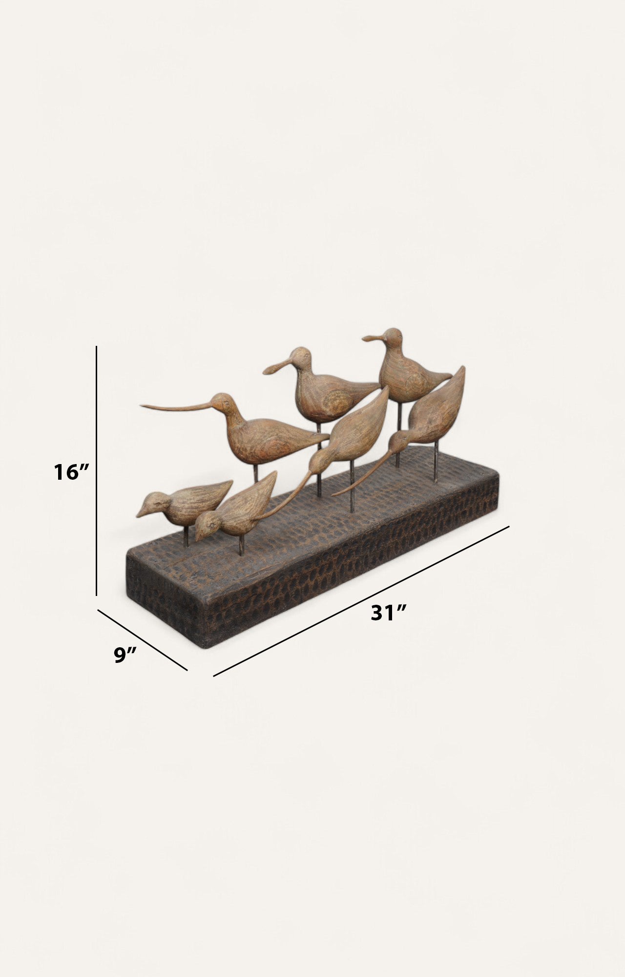 Wooden Shorebird Sculpture Set on Block Base