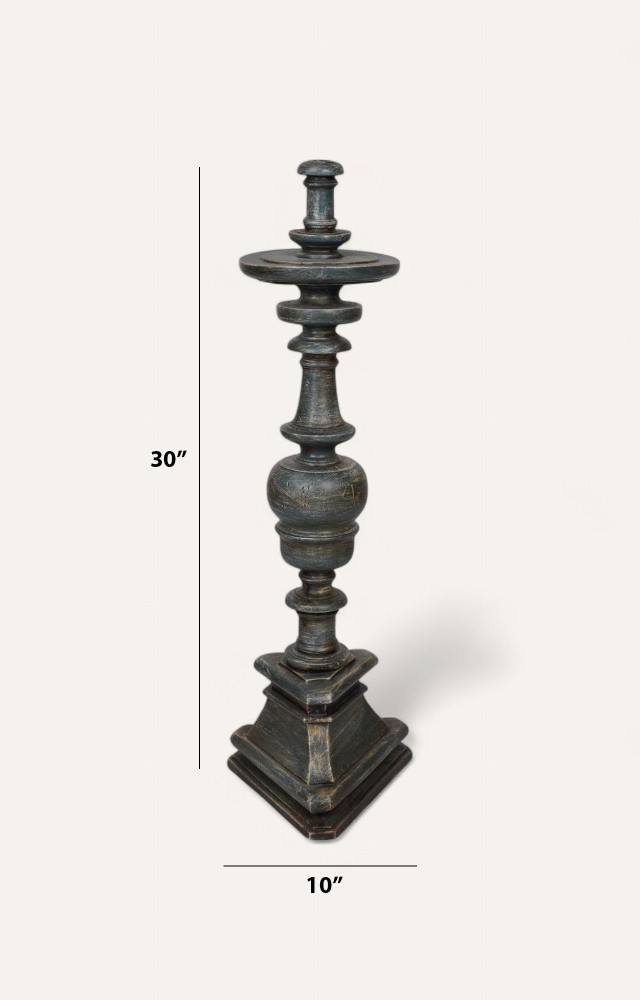 Temple Turned Teak Floor Candle Stand in Rustic Black
