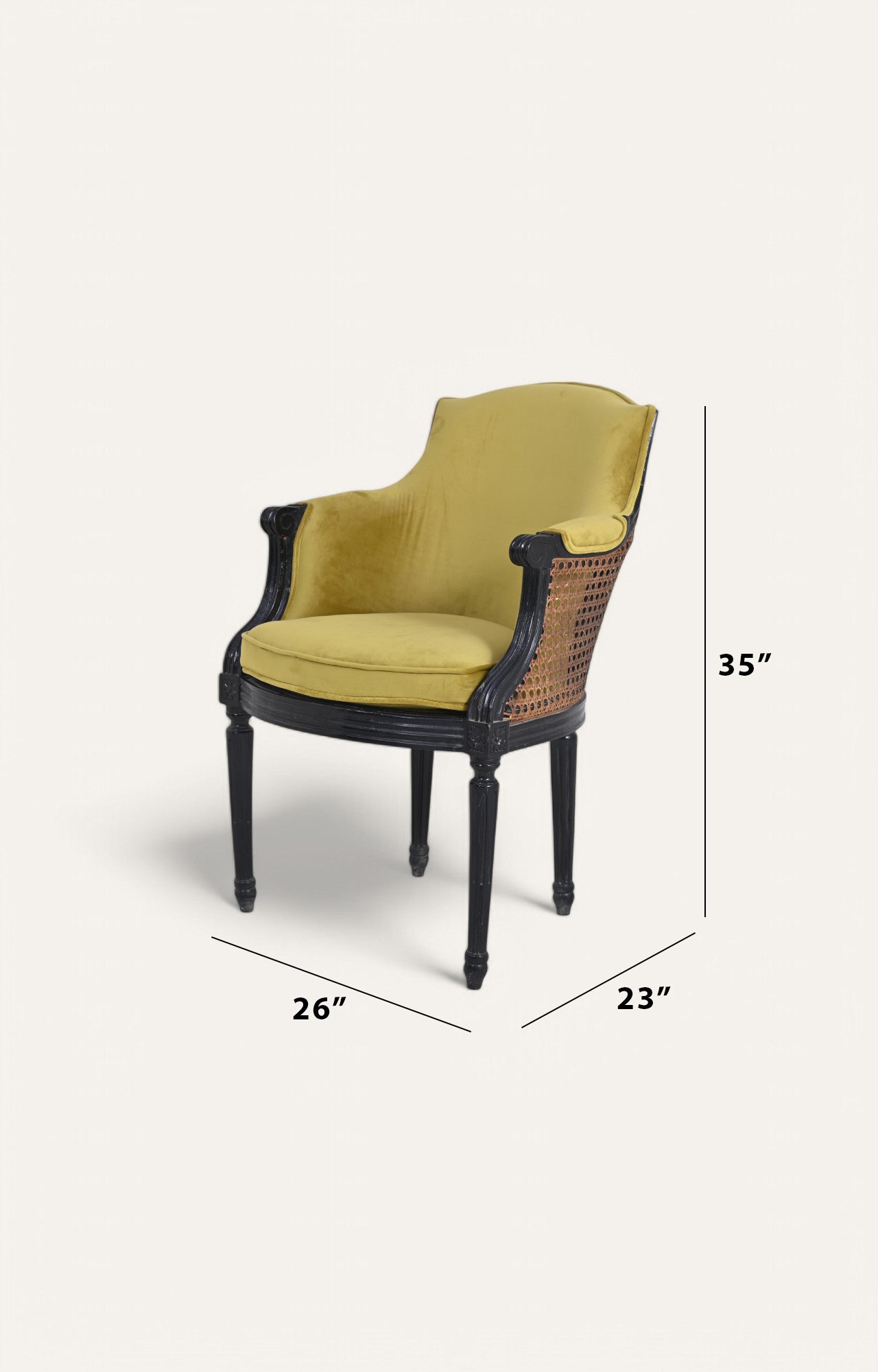 Classic Black and Yellow Velvet with Cane Arm Chair