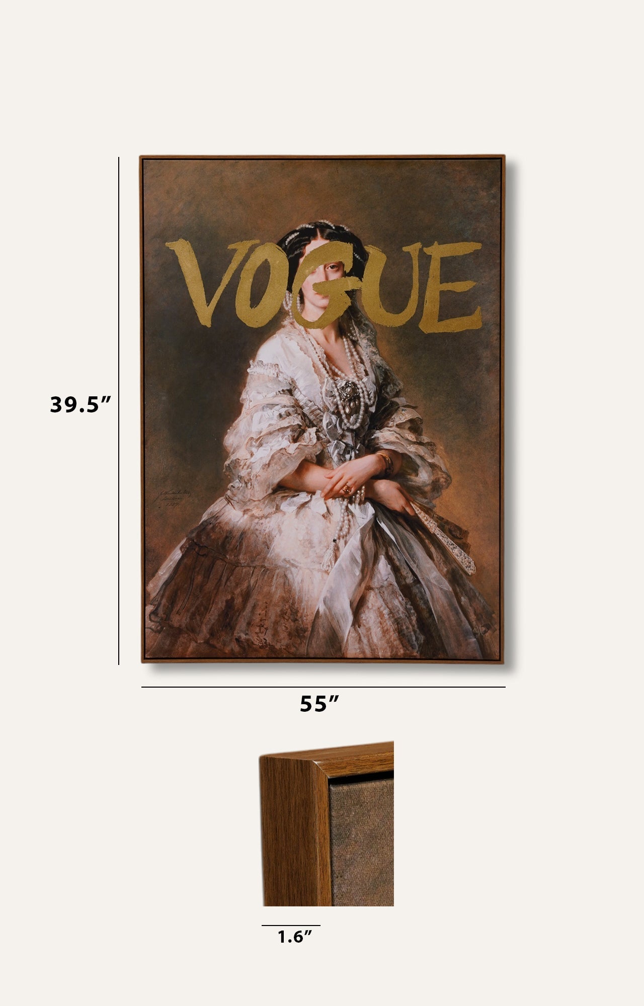 Classic Vogue Lady Canvas Print Wall Art with Golden Foil Embellishment