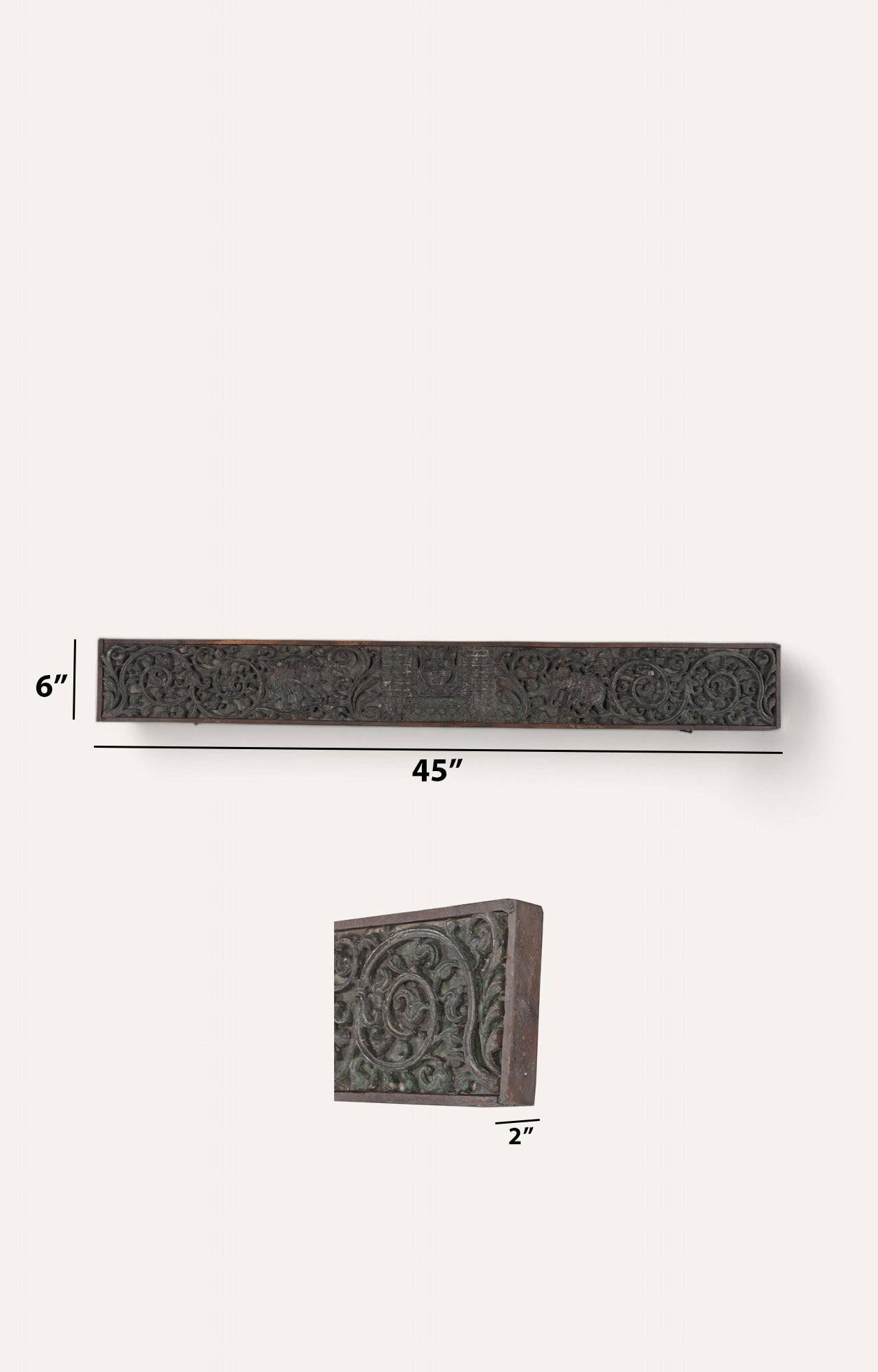 Verdigris Teak Panel with Folk Motifs