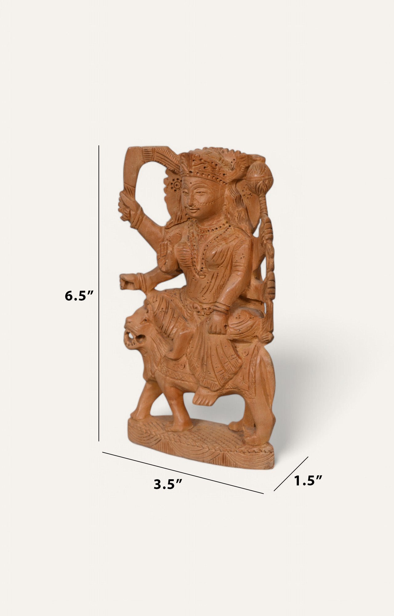Exquisite Hand-Carved Hindu Goddess Durga Wood Sculpture