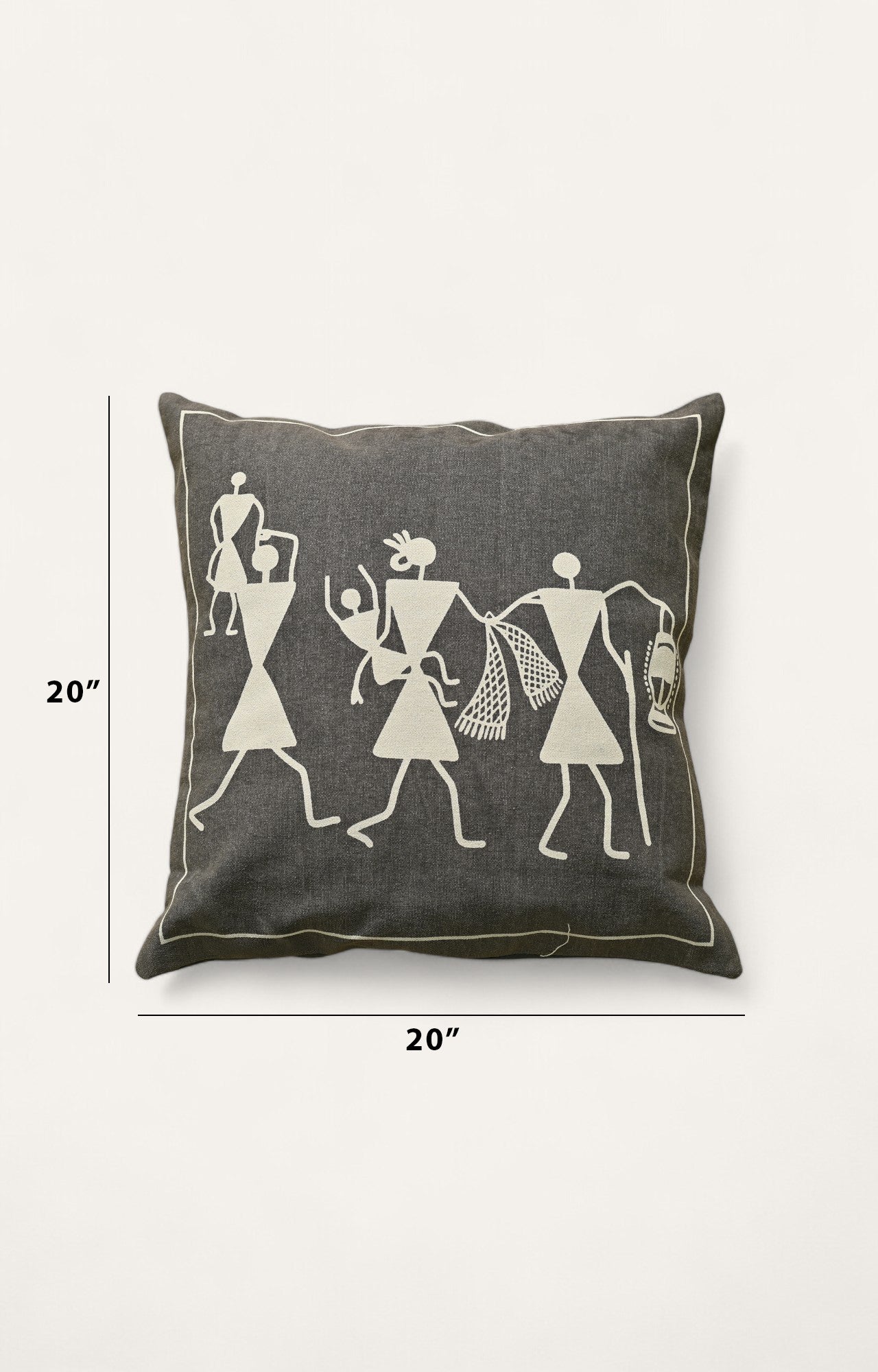 Warli Print black Cotton Linen Cushion