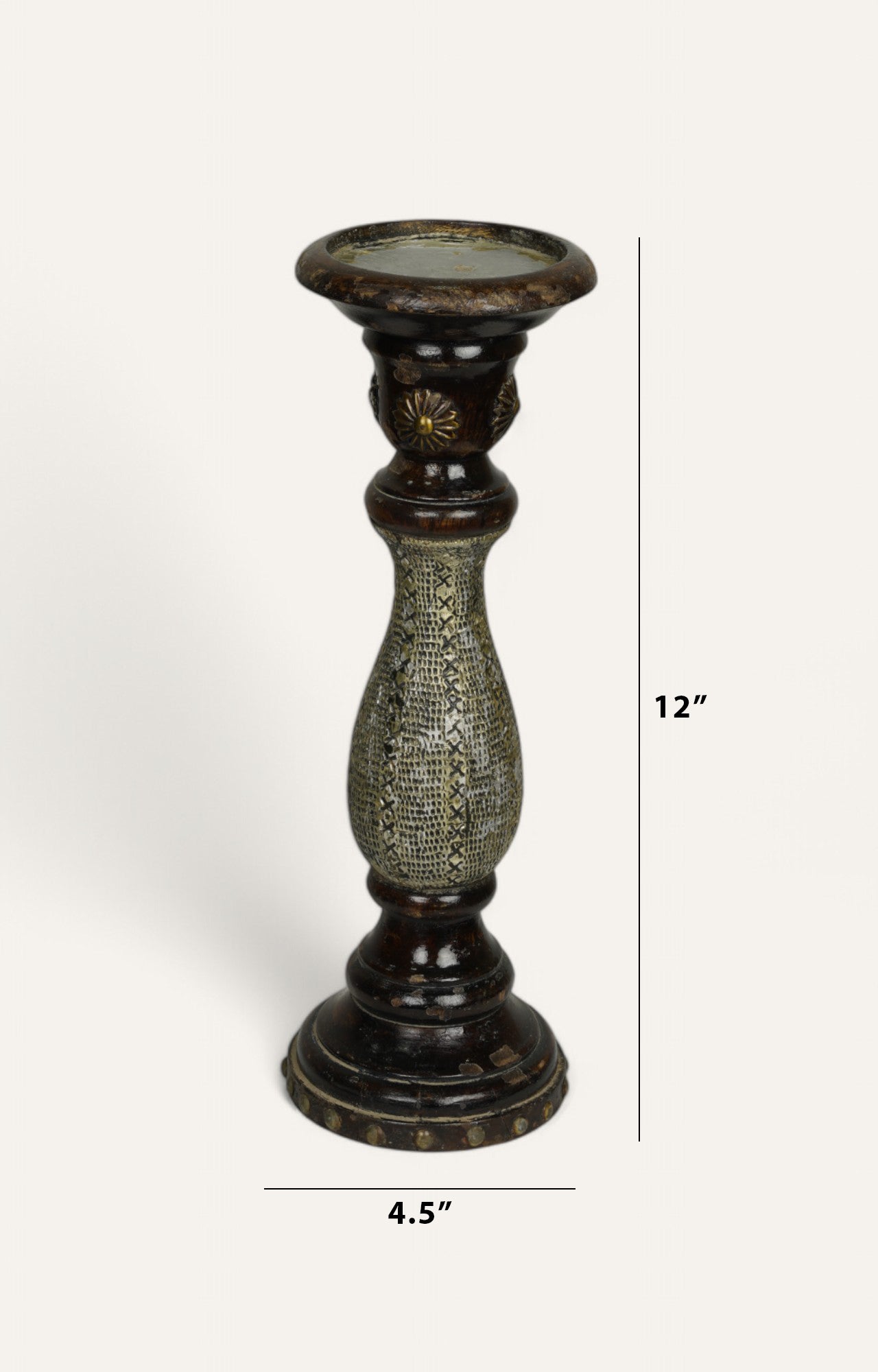 Baroque Wood and Brass Vintage Candle Stand