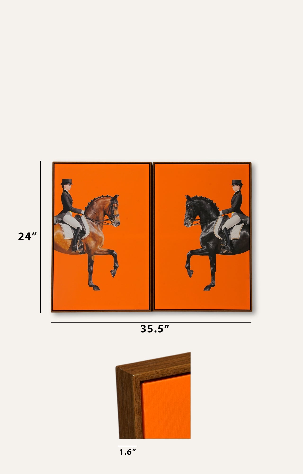 Men on Horse Orange Canvas Art Print Set of 2