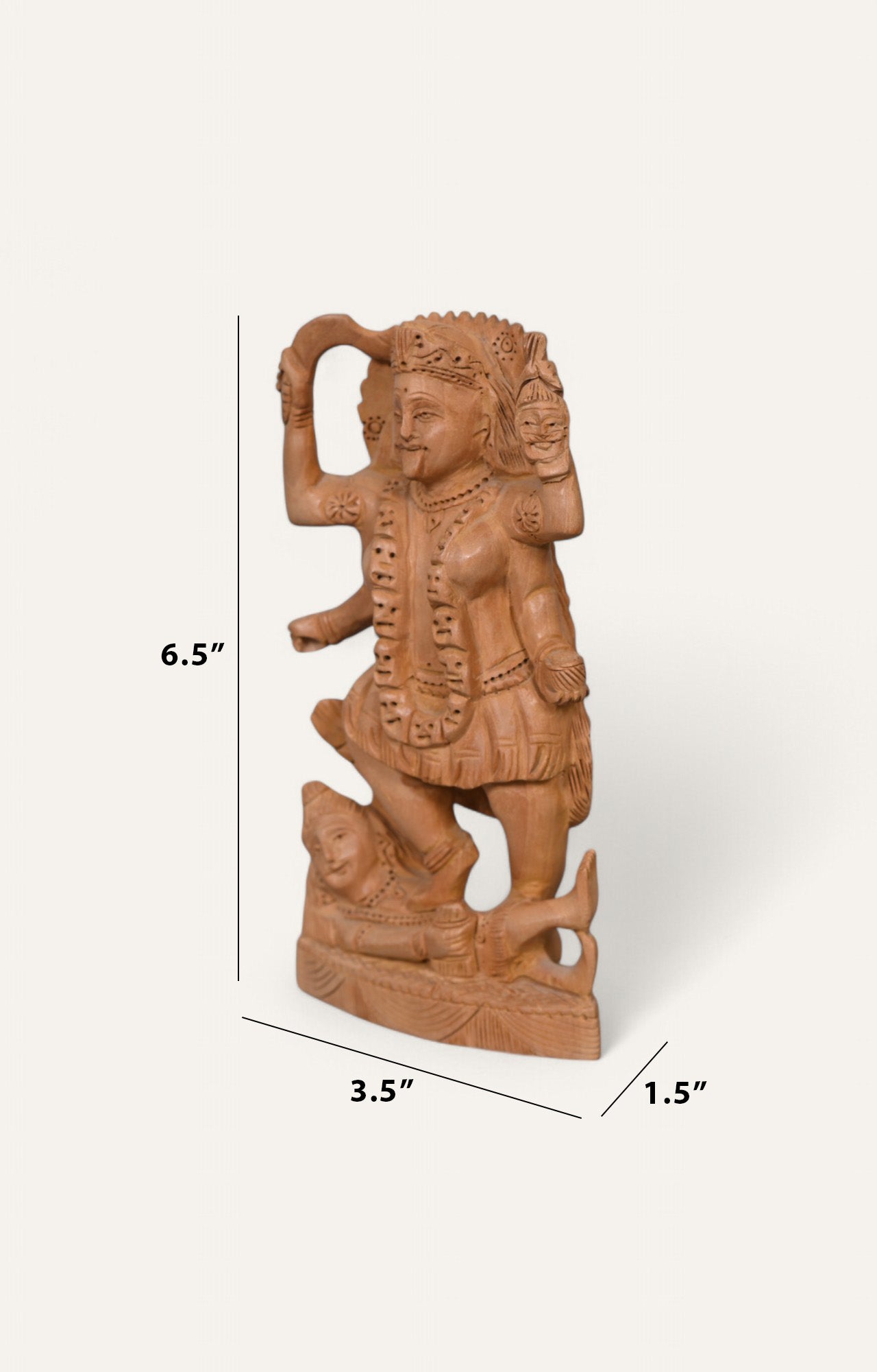 Intricately Hand-Carved Hindu Goddess Kali Ma Wood Sculpture