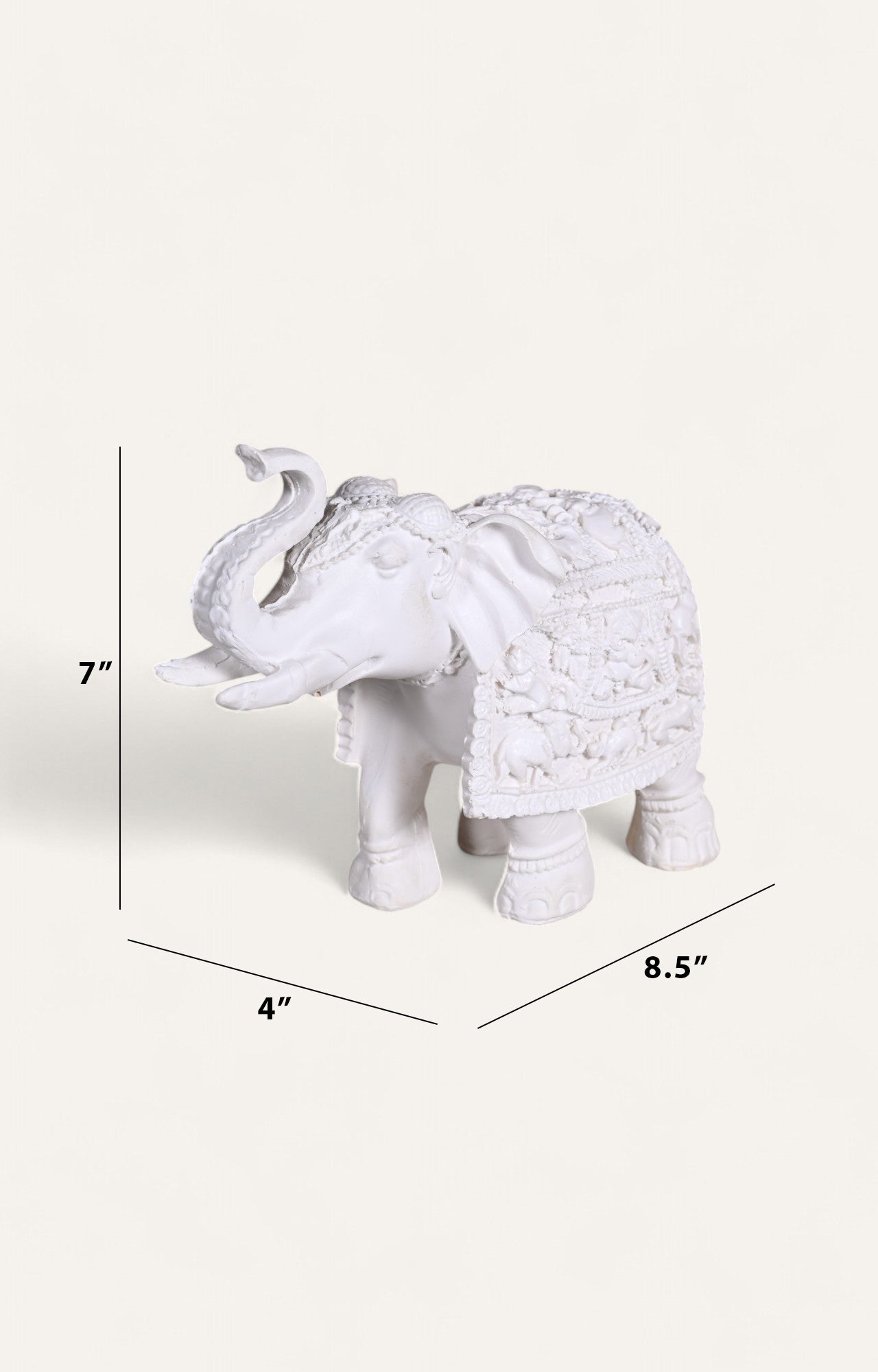 Finely Carved White Resin Elephant Figurine