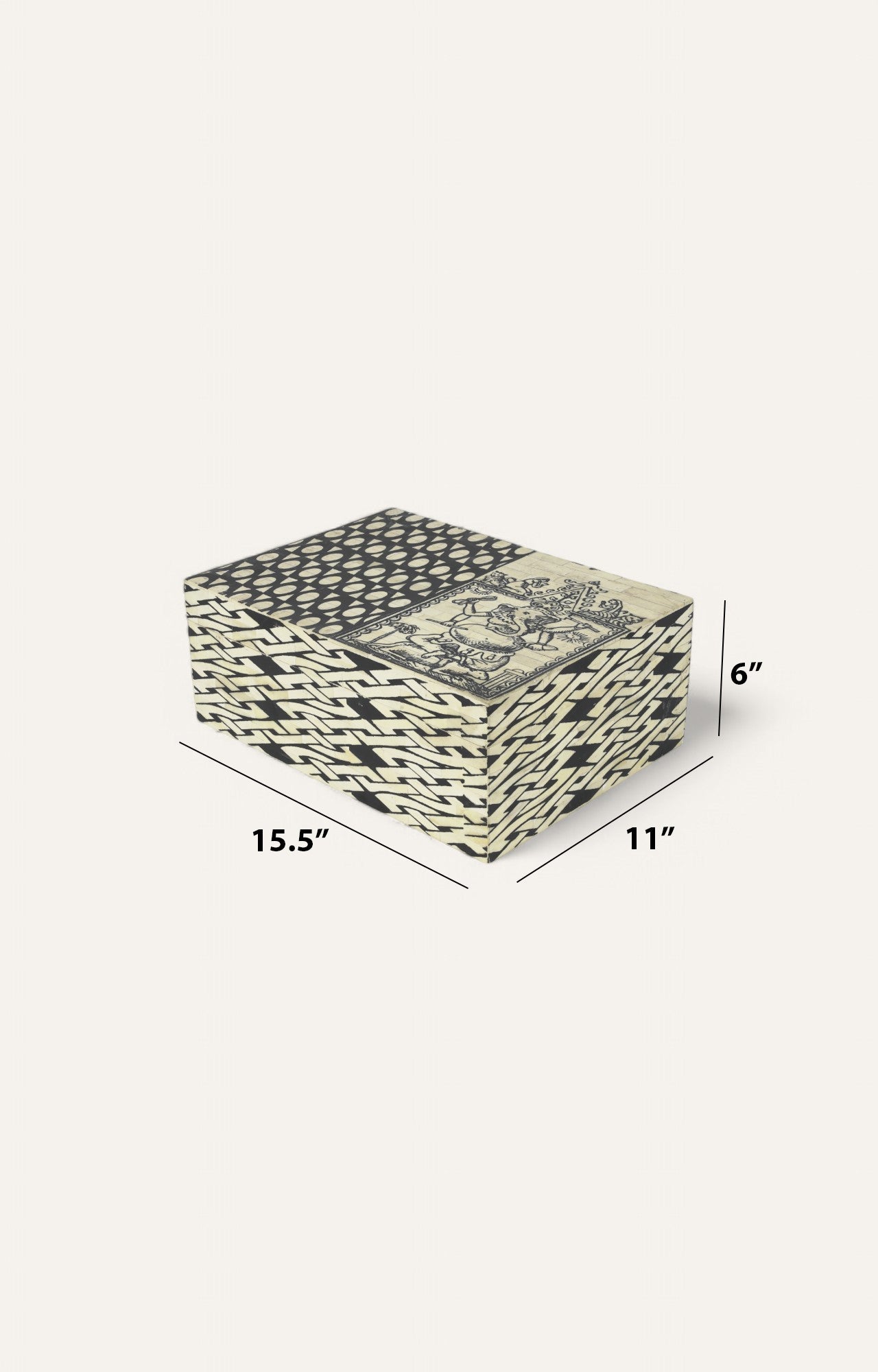 Ganesha Narrative Bone Inlay Box with Textured Panels