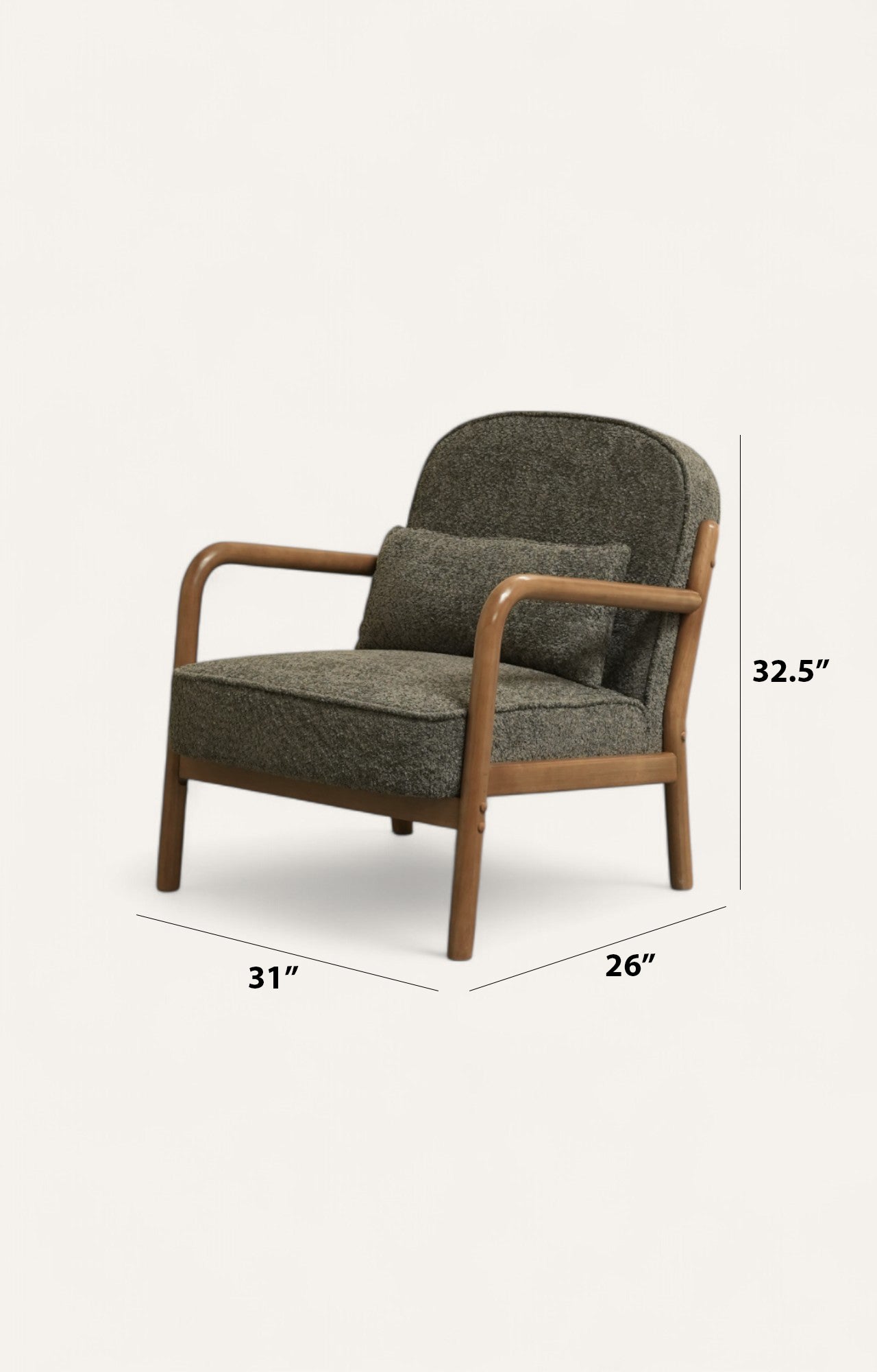 Mid-Century Bouclé Armchair in Earthy Grey