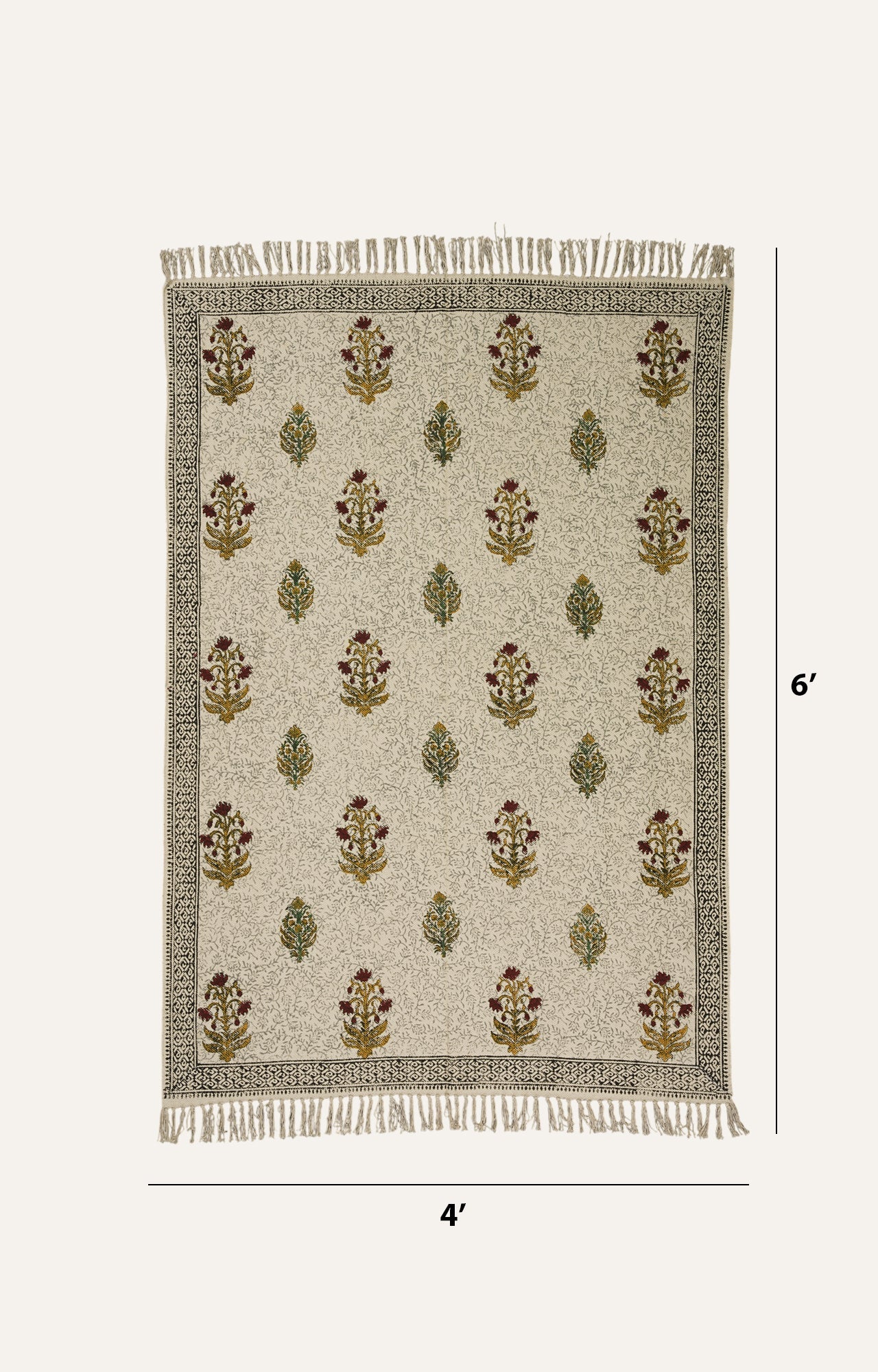 Ivory Mughal Buta Cotton Rug