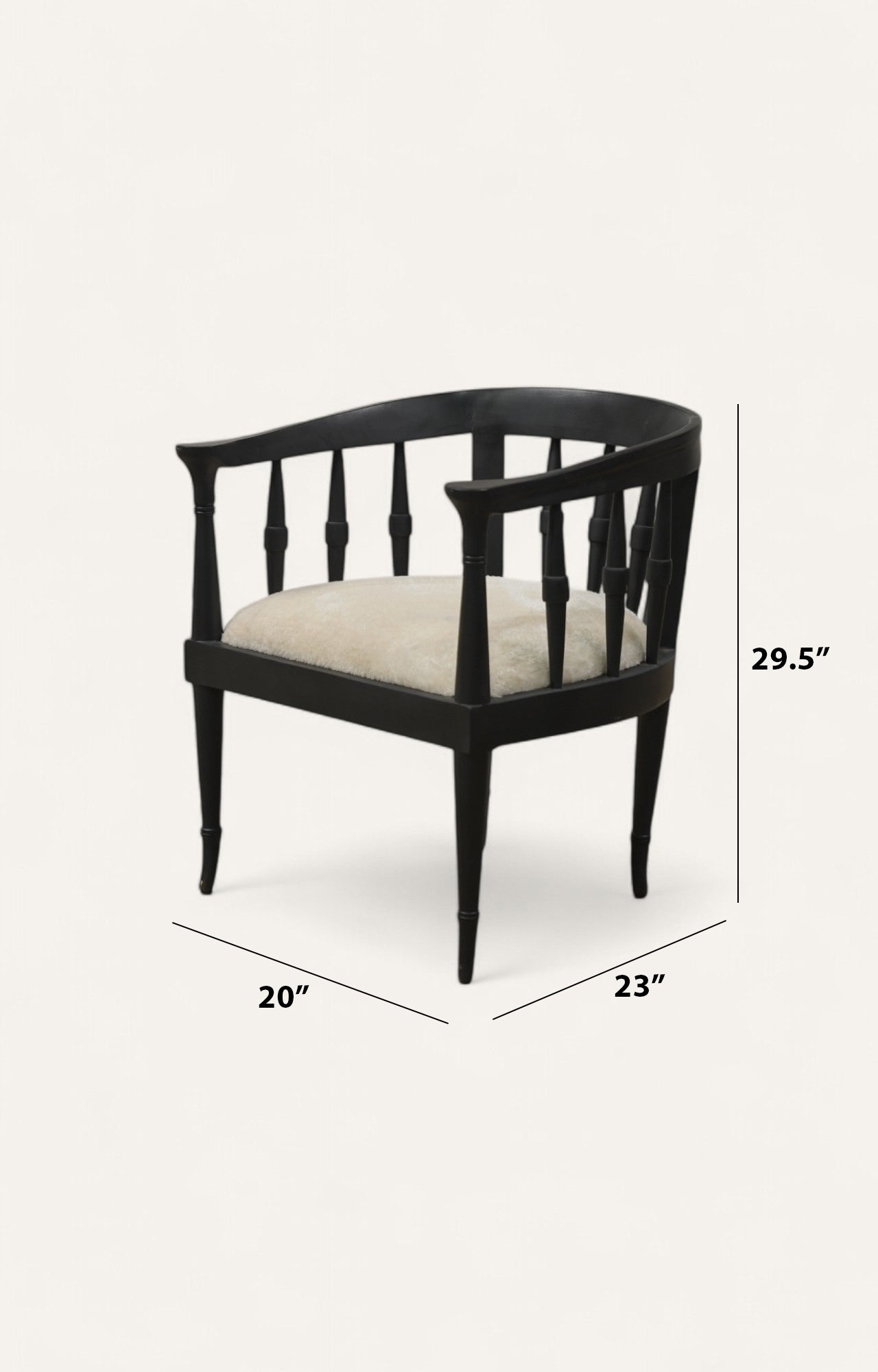 Black Mid-Century Armchair with Faux Fur Seat