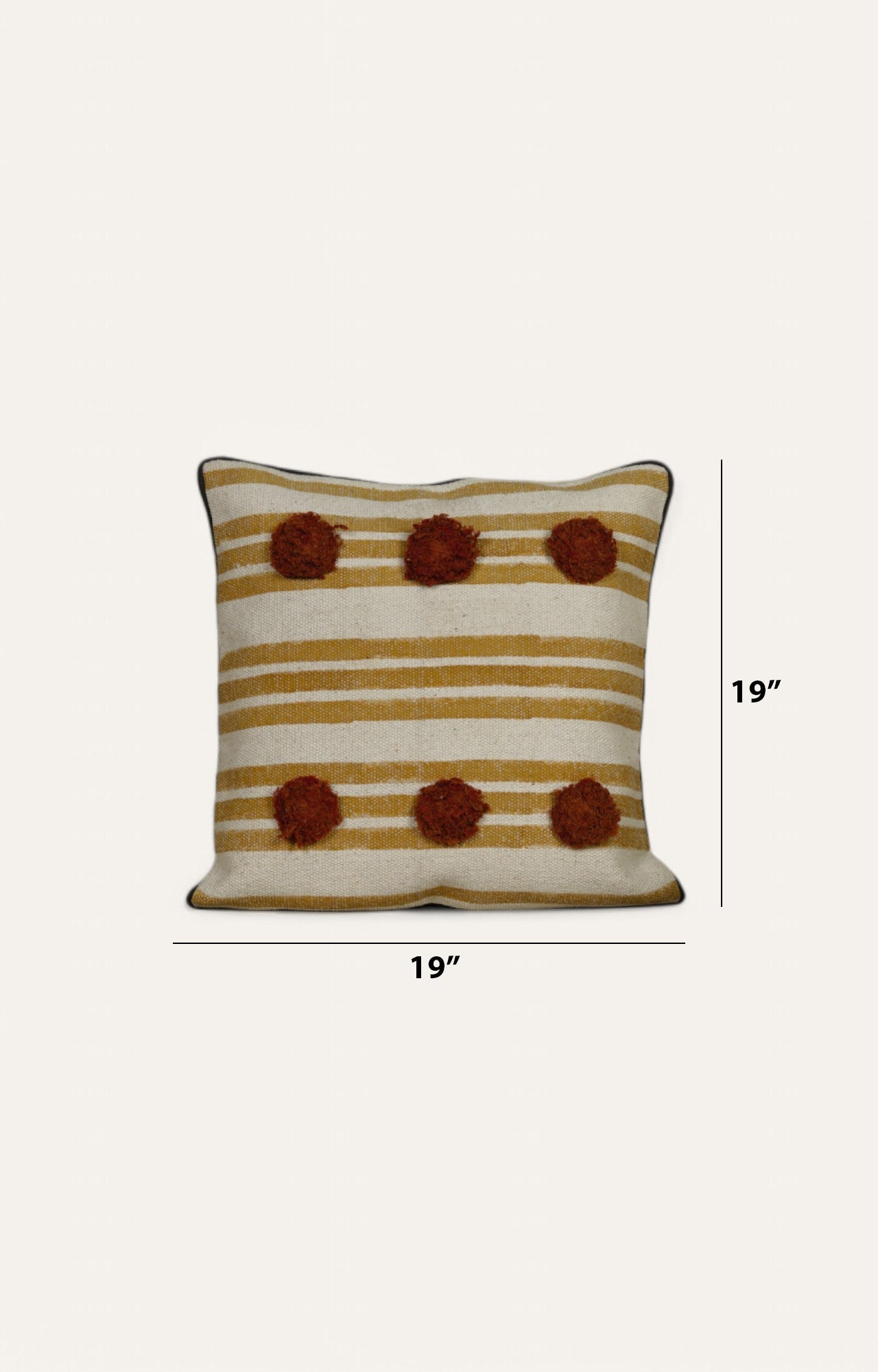 Striped Cushion with Textured Pom-Poms