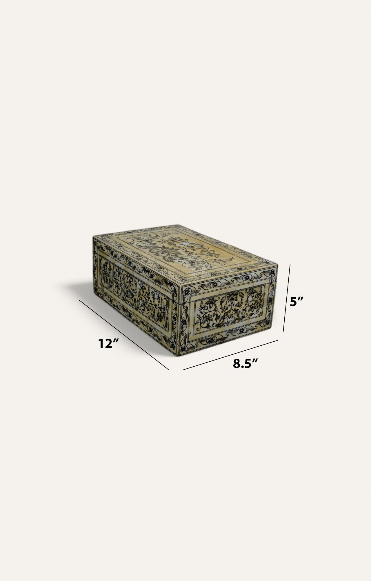 Floral Vine Bone Inlay Box in Delicate Ivory Hues