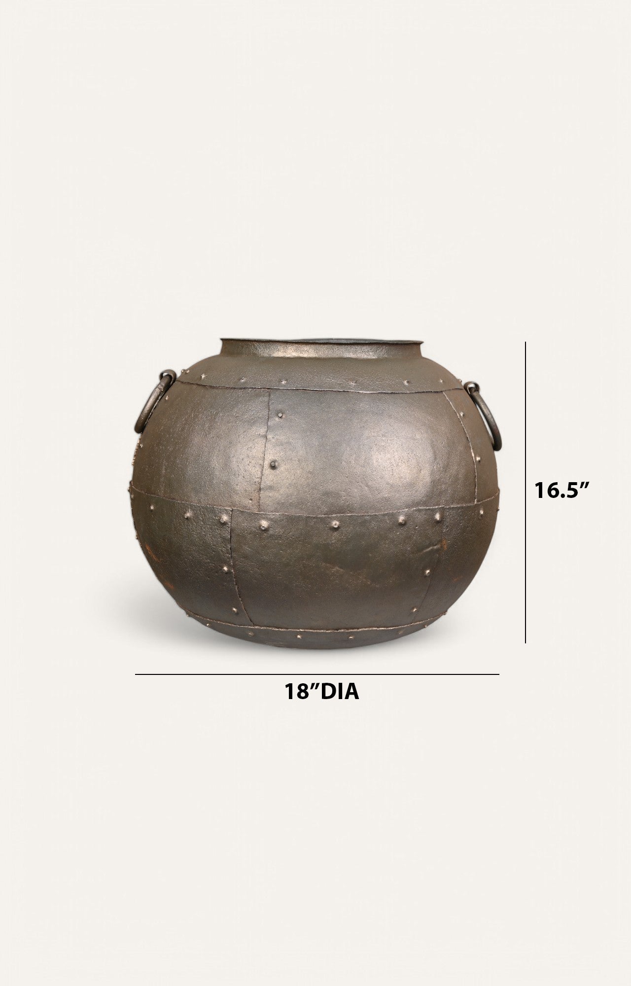 Vintage Round Metal Pot in Gold Finish