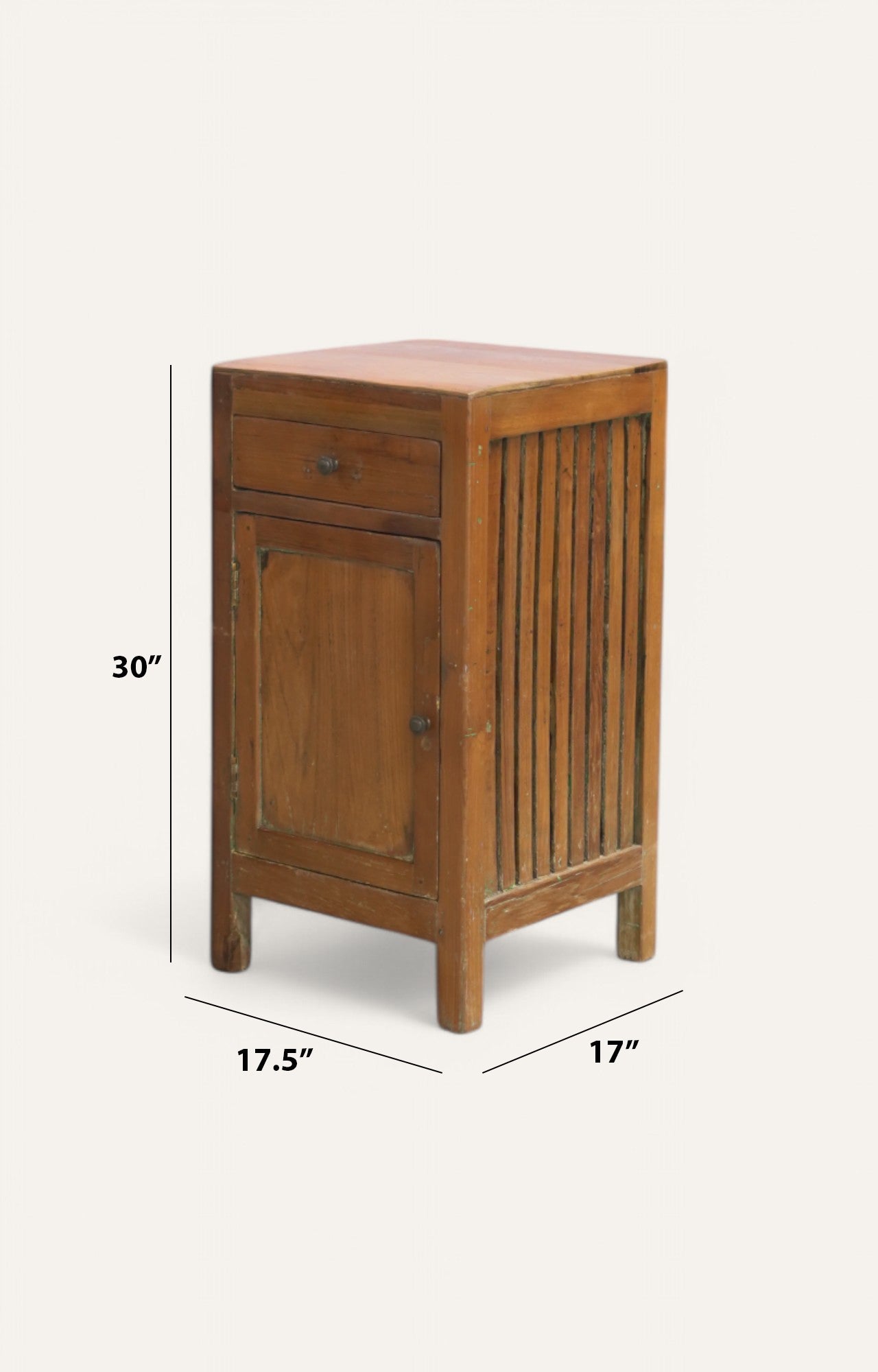 Anette Slatted Light Wooden Vintage Side Cabinet