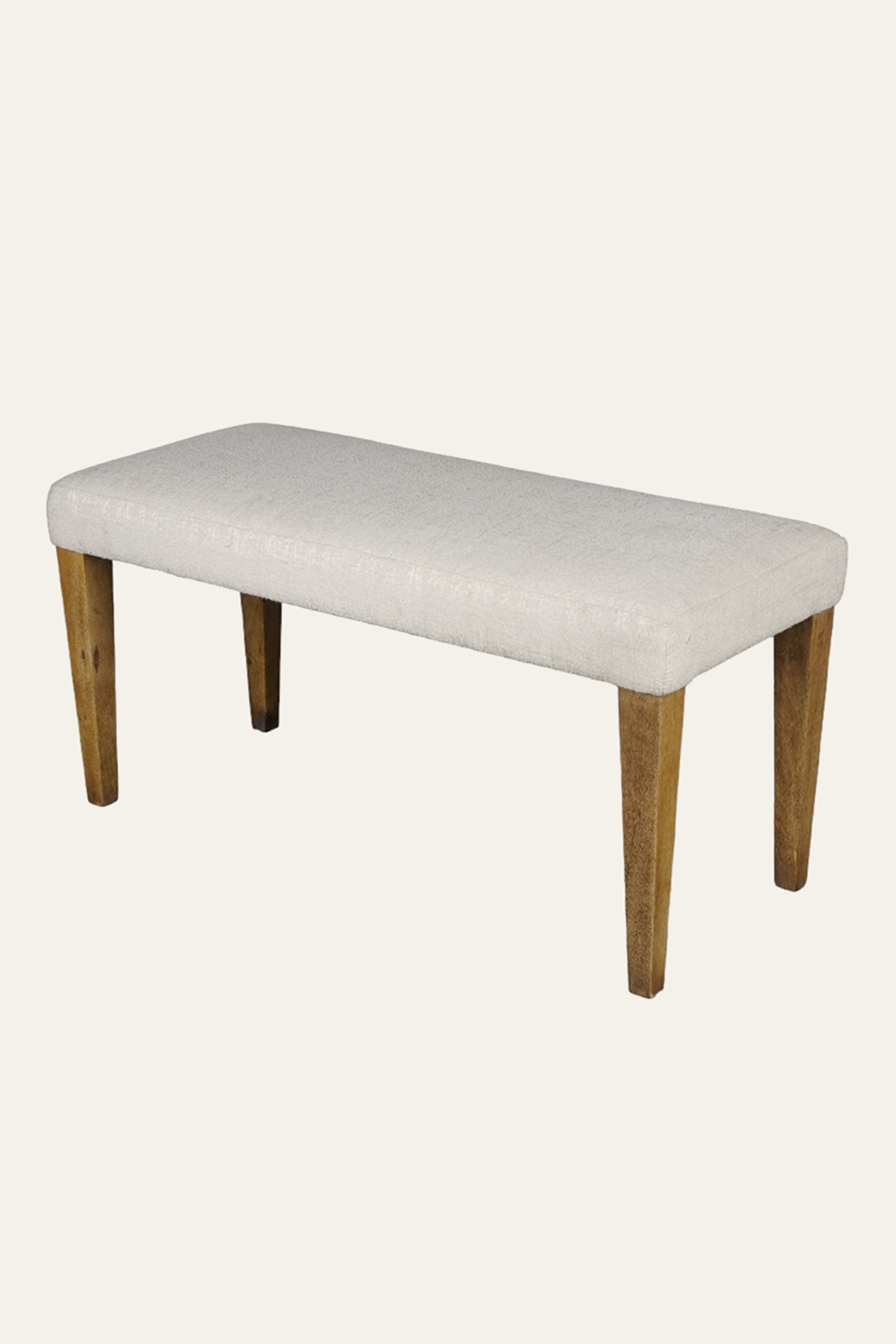 Modern White Upholstered Wood Bench with Tapered Legs