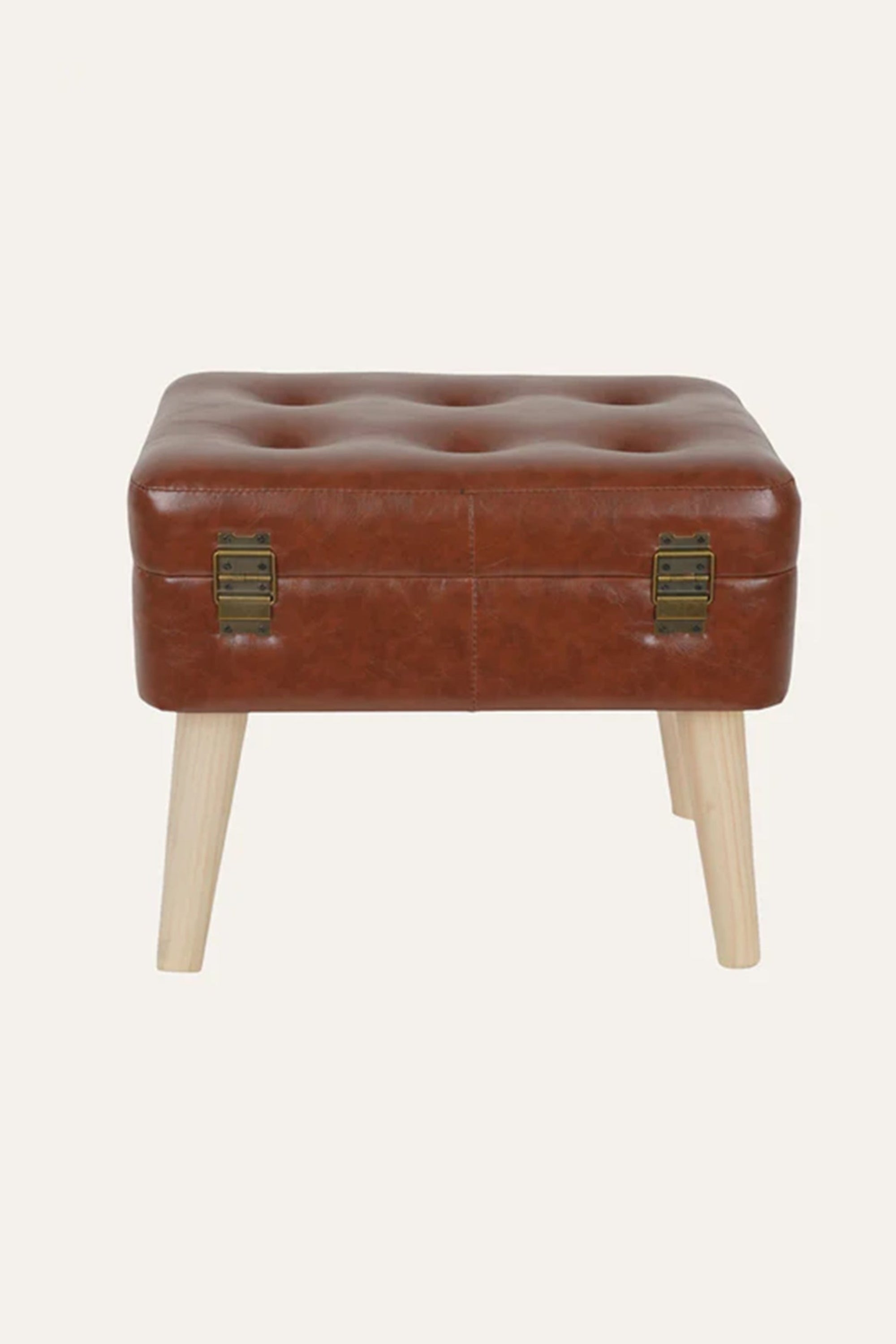 tan tufted leather ottoman stool small