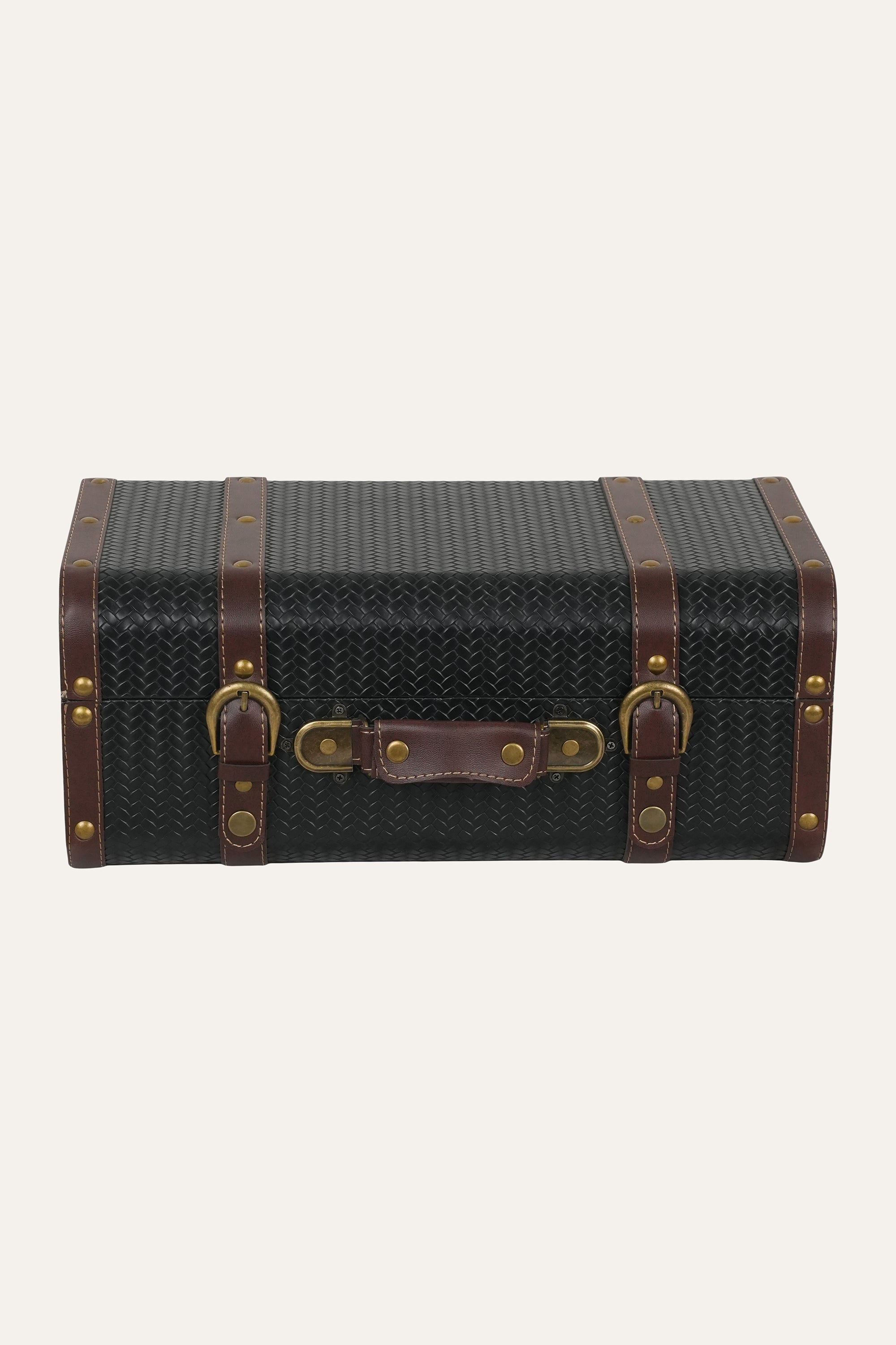 vintage black trunk storage box